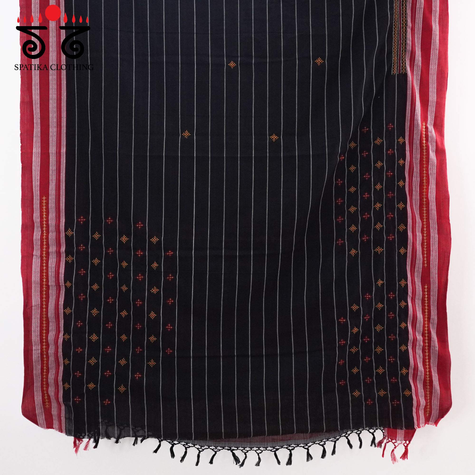 Black Ilkal Hand Embroidered Cotton Saree