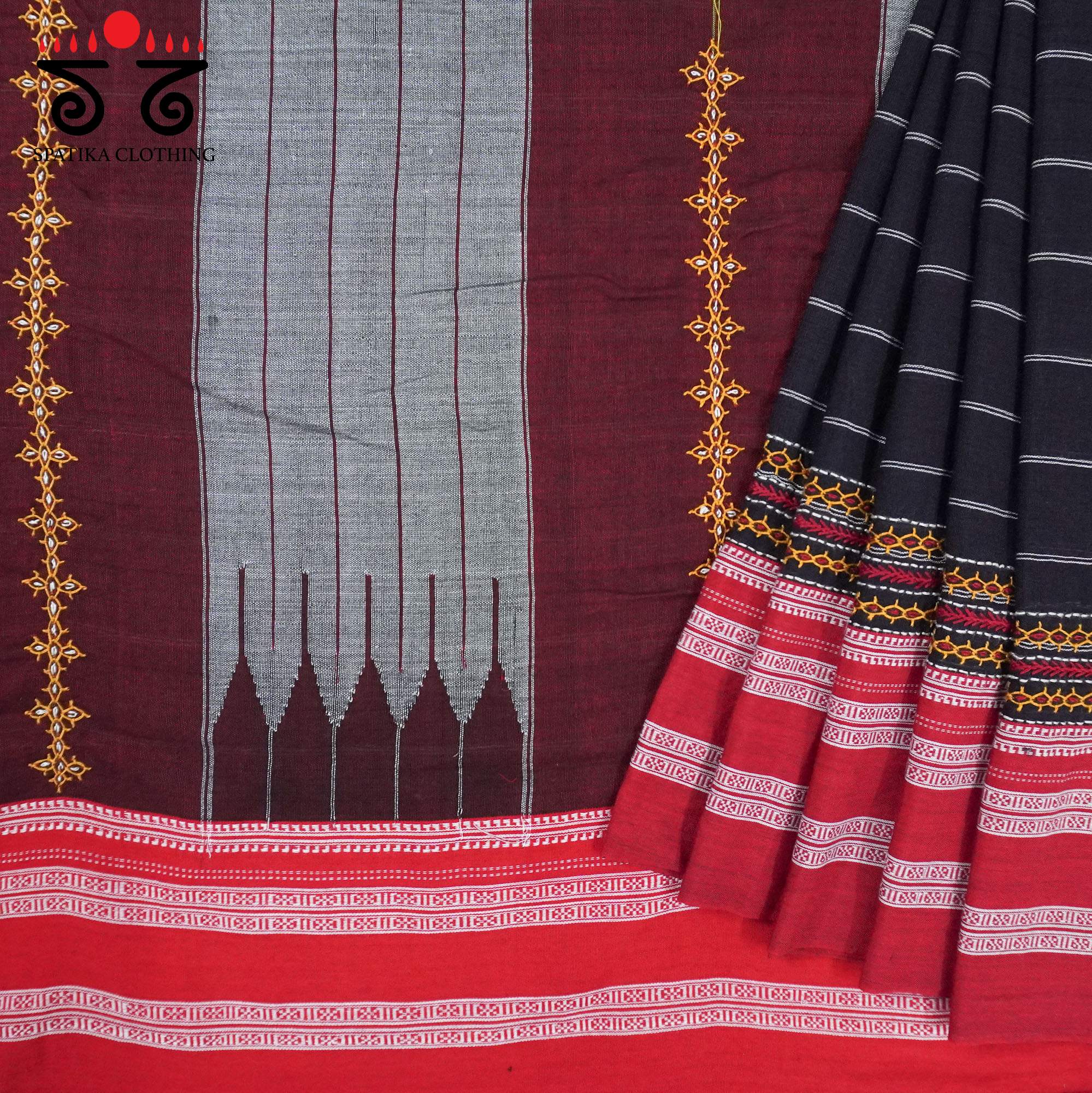 Black Ilkal Hand Embroidered Cotton Saree