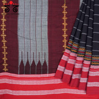Black Ilkal Hand Embroidered Cotton Saree