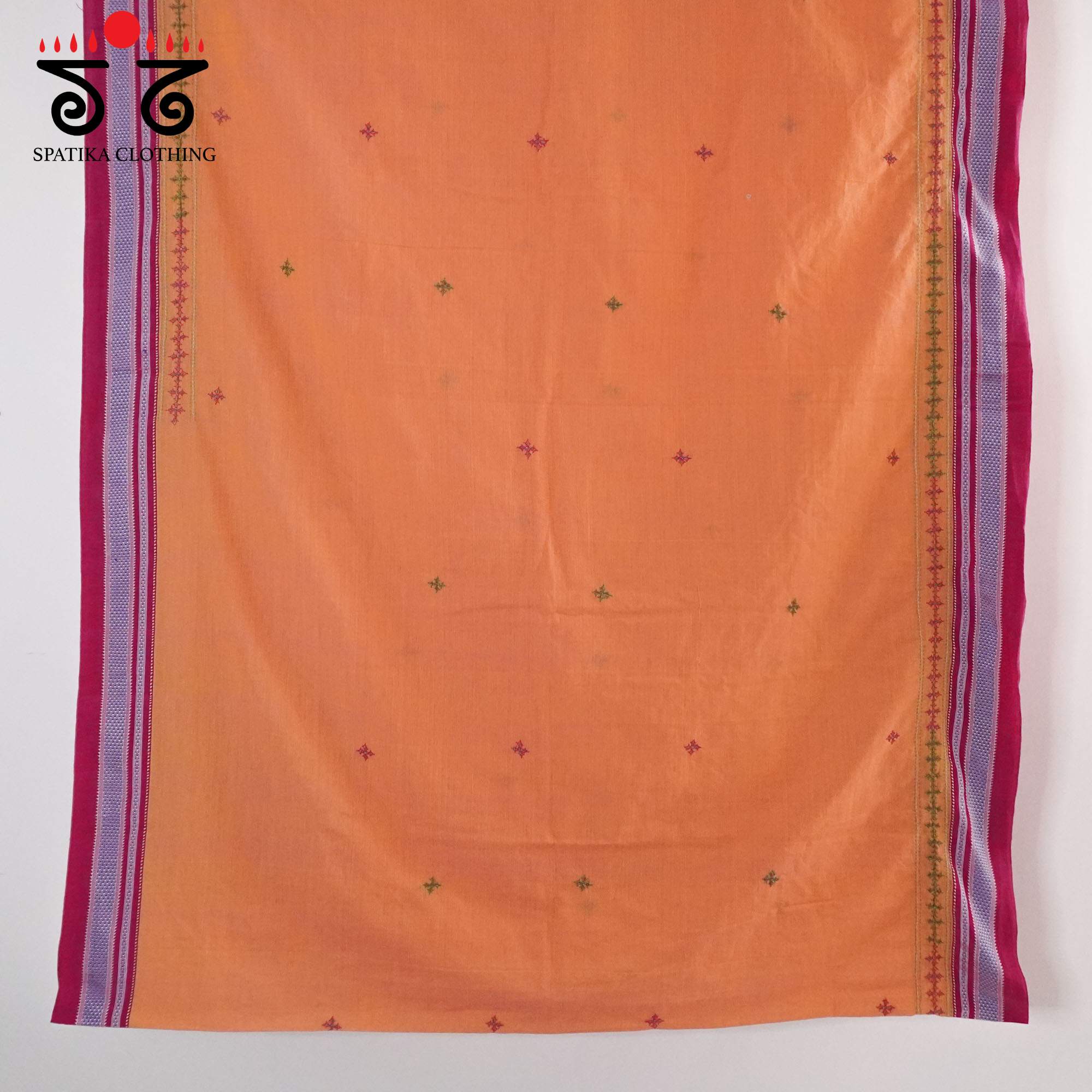 Orange Ilkal Hand Embroidered Cotton Saree