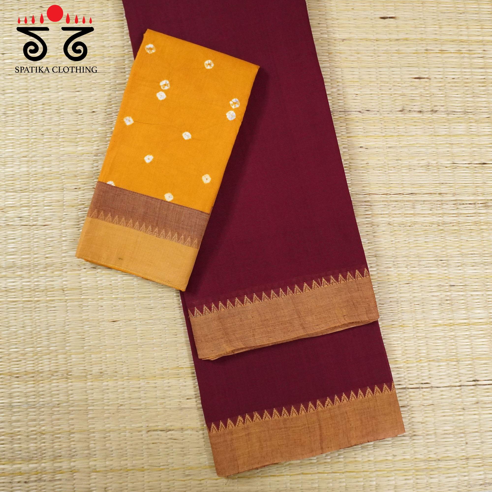 Maroon Andhra Handwoven Cotton Saree With Special Blouse