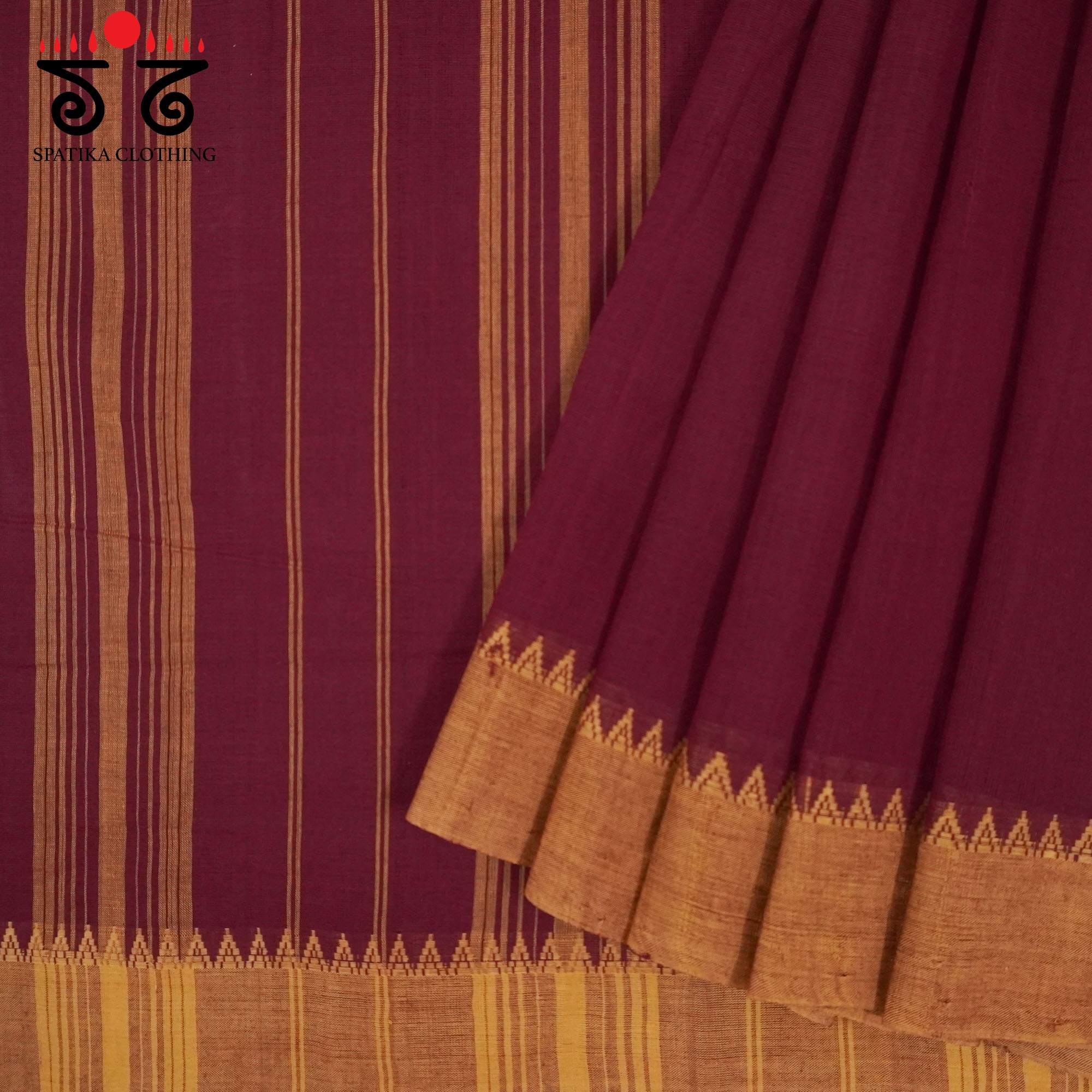 Maroon Andhra Handwoven Cotton Saree With Special Blouse
