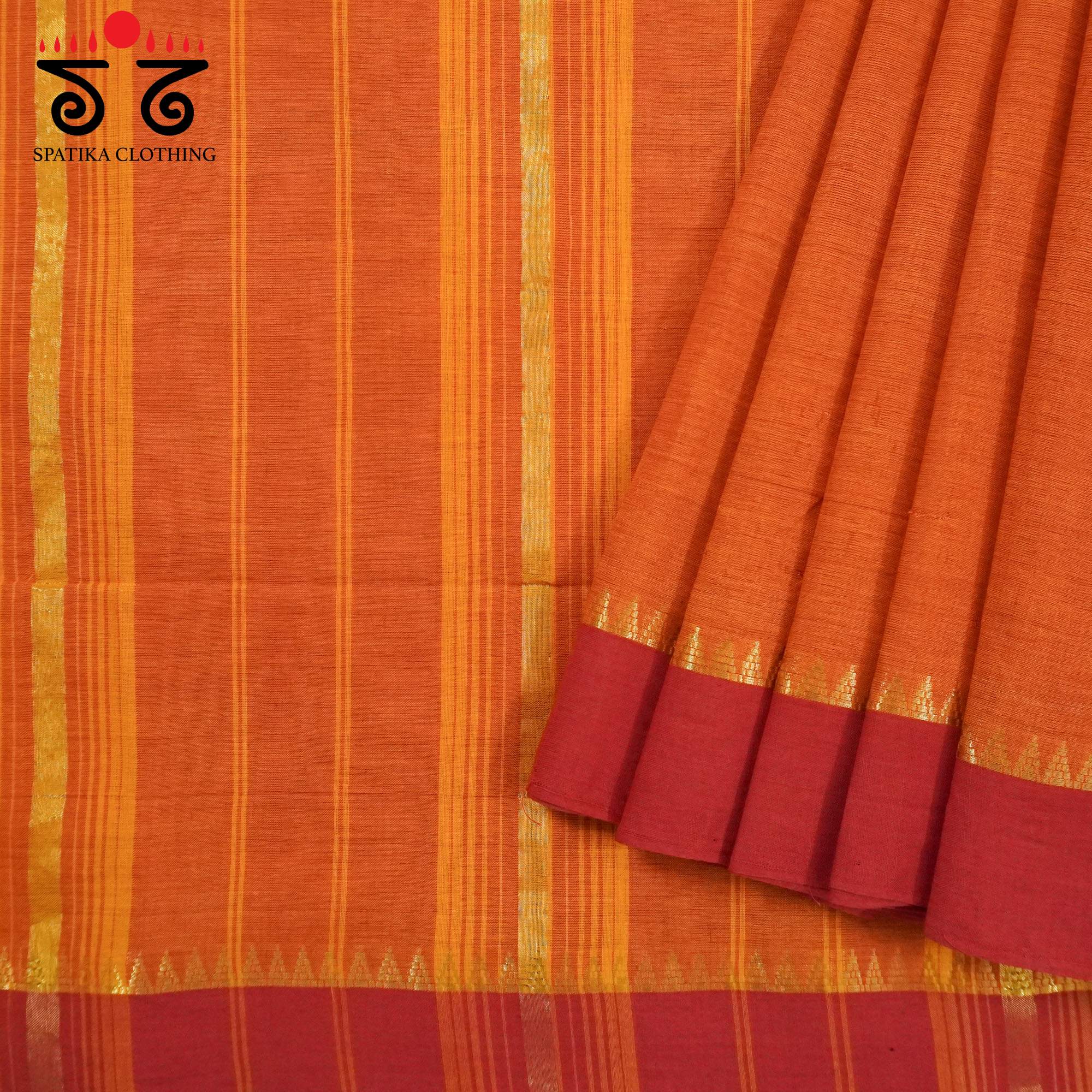 Orange Andhra Handwoven Cotton Saree With Special Blouse