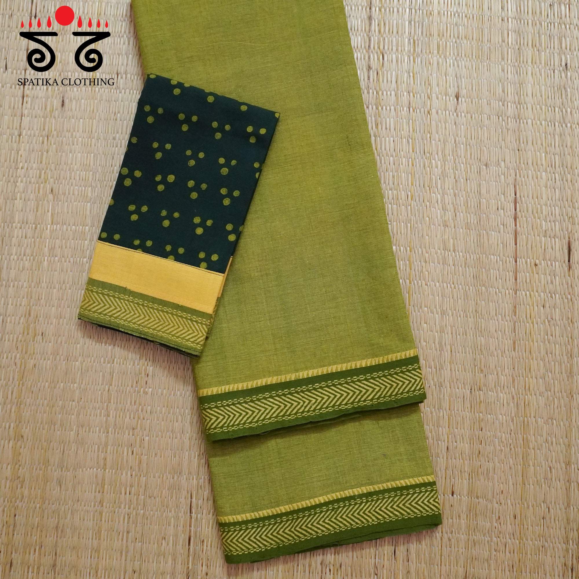 Green Andhra Handwoven Cotton Saree With Special Blouse