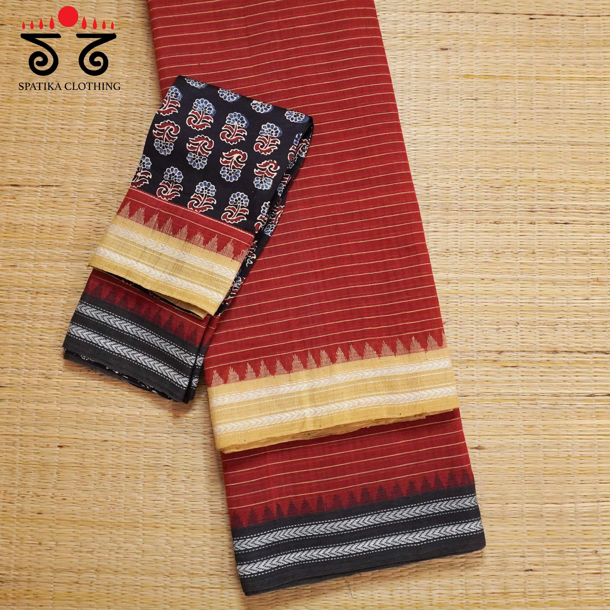 Red Ponduru Handspun Cotton Saree With Special Blouse