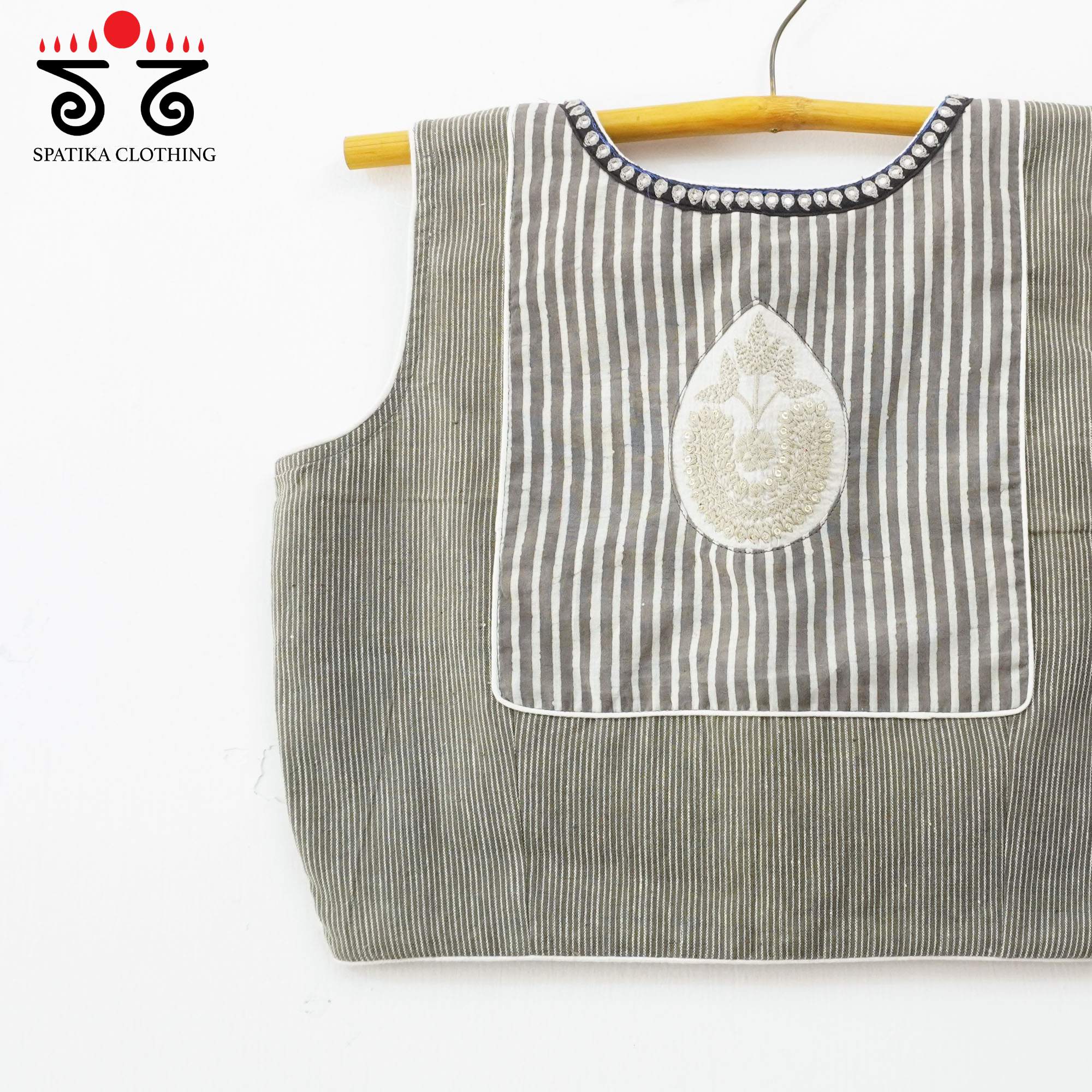 Grey Hand embroidered Blouse - Sleeveless!