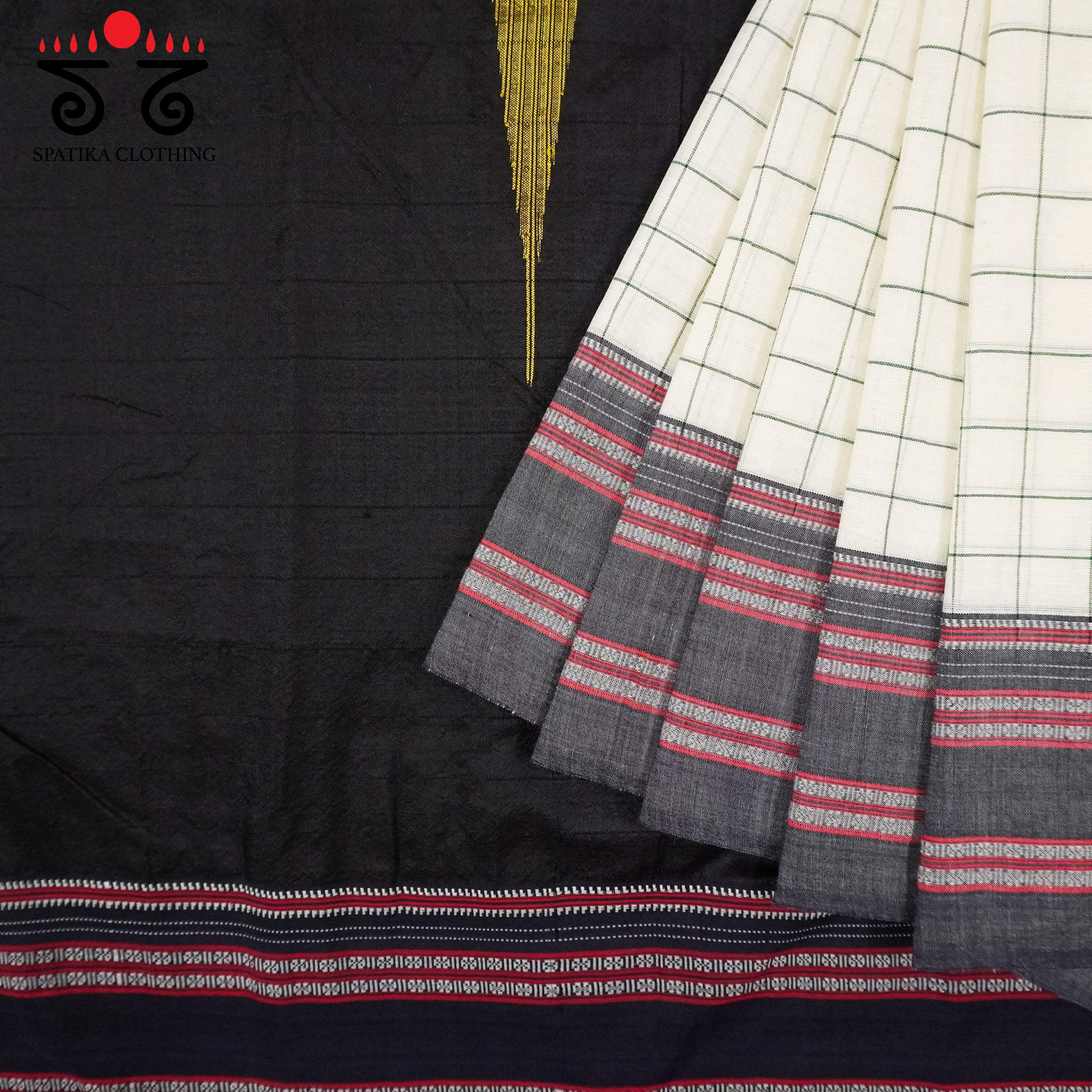 Off White Ilkal Handwoven Cotton Saree - Ikat Blouse