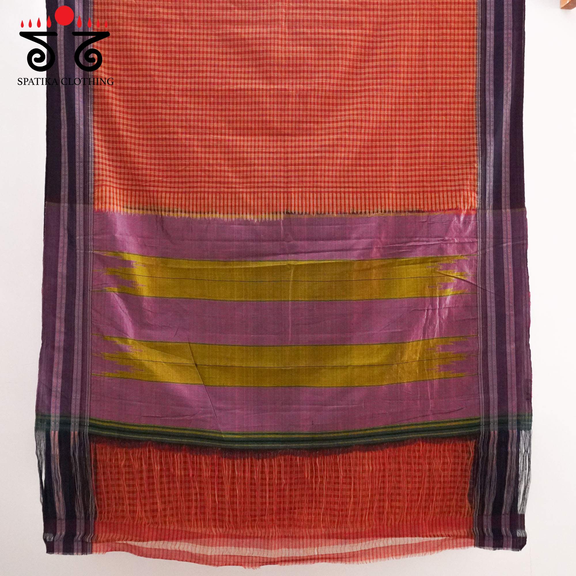 Red Ilkal Handwoven Cotton Saree - Ikat Blouse