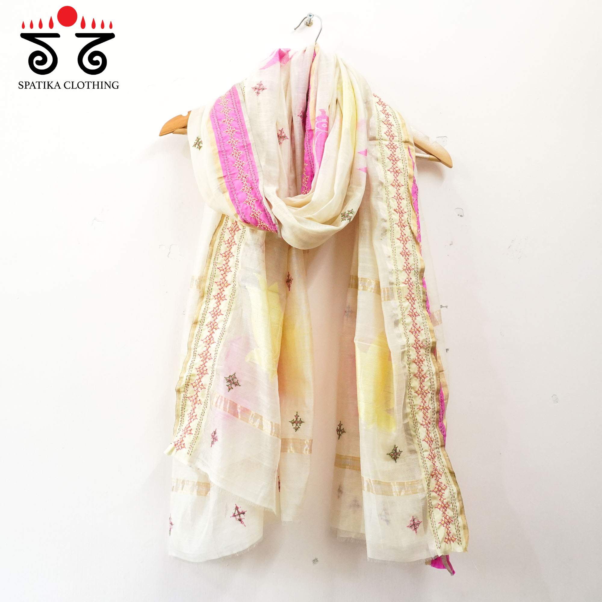 Chanderi Silk Cotton - Hand Embroidered Dupatta