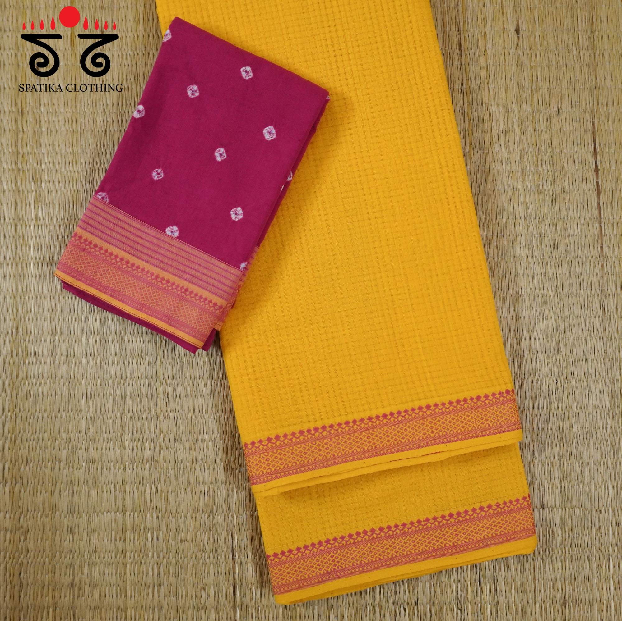 Yellow Andhra Handwoven Cotton Saree With Special Blouse