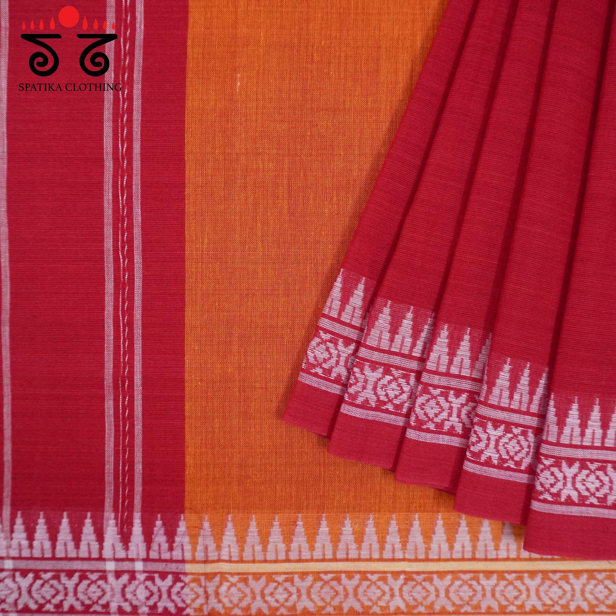 Red Begampur Handwoven Cotton Saree New!