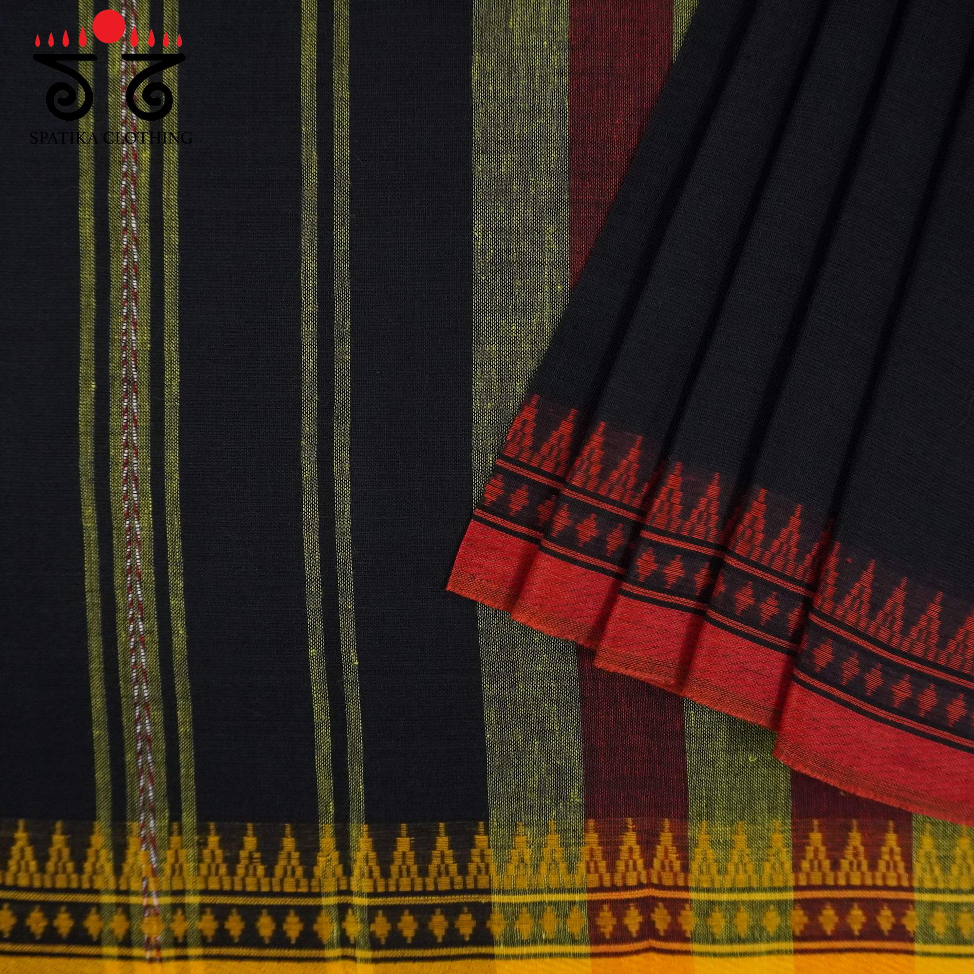 Black Begampur Handwoven Cotton Saree