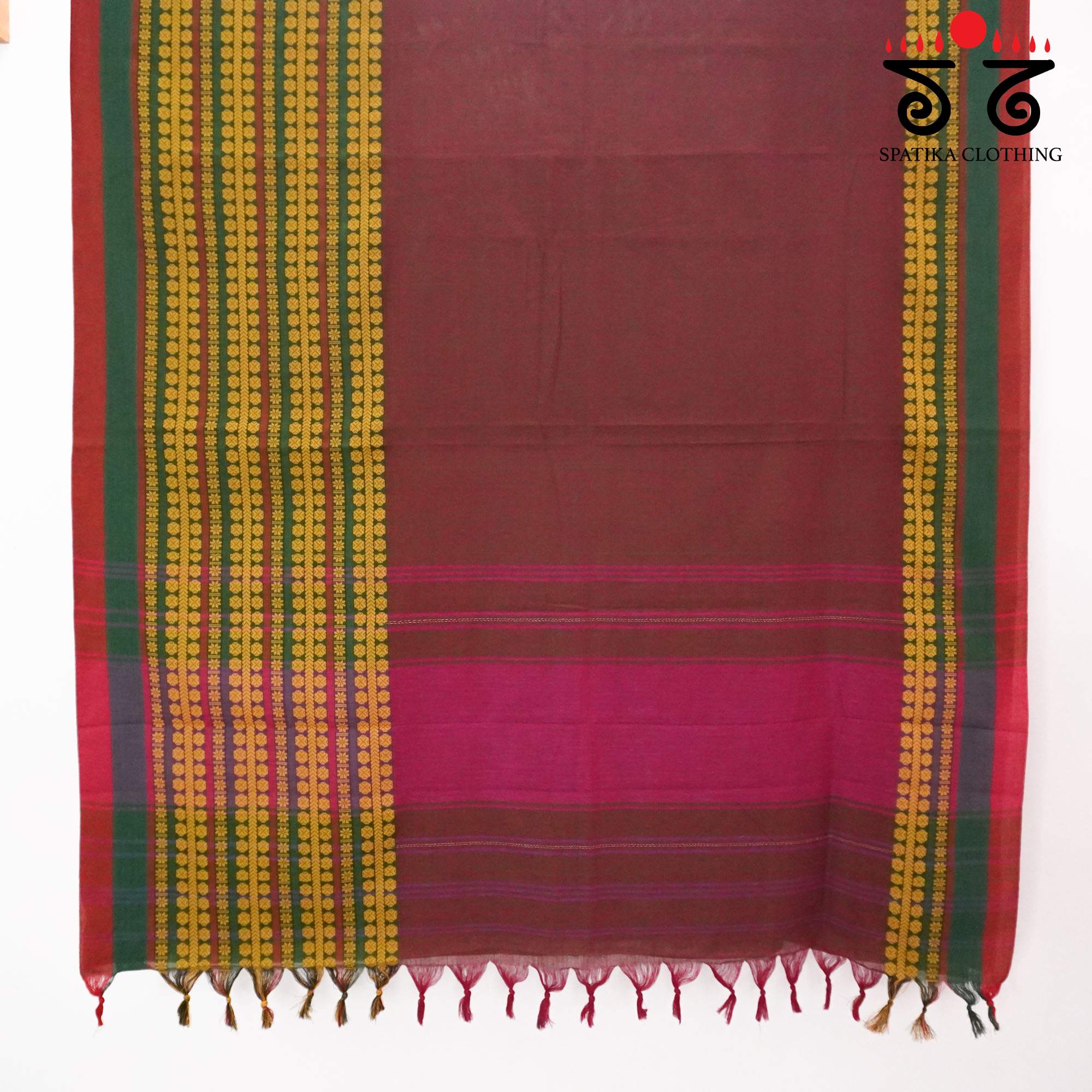 Brown Begampur Handwoven Cotton Saree New!