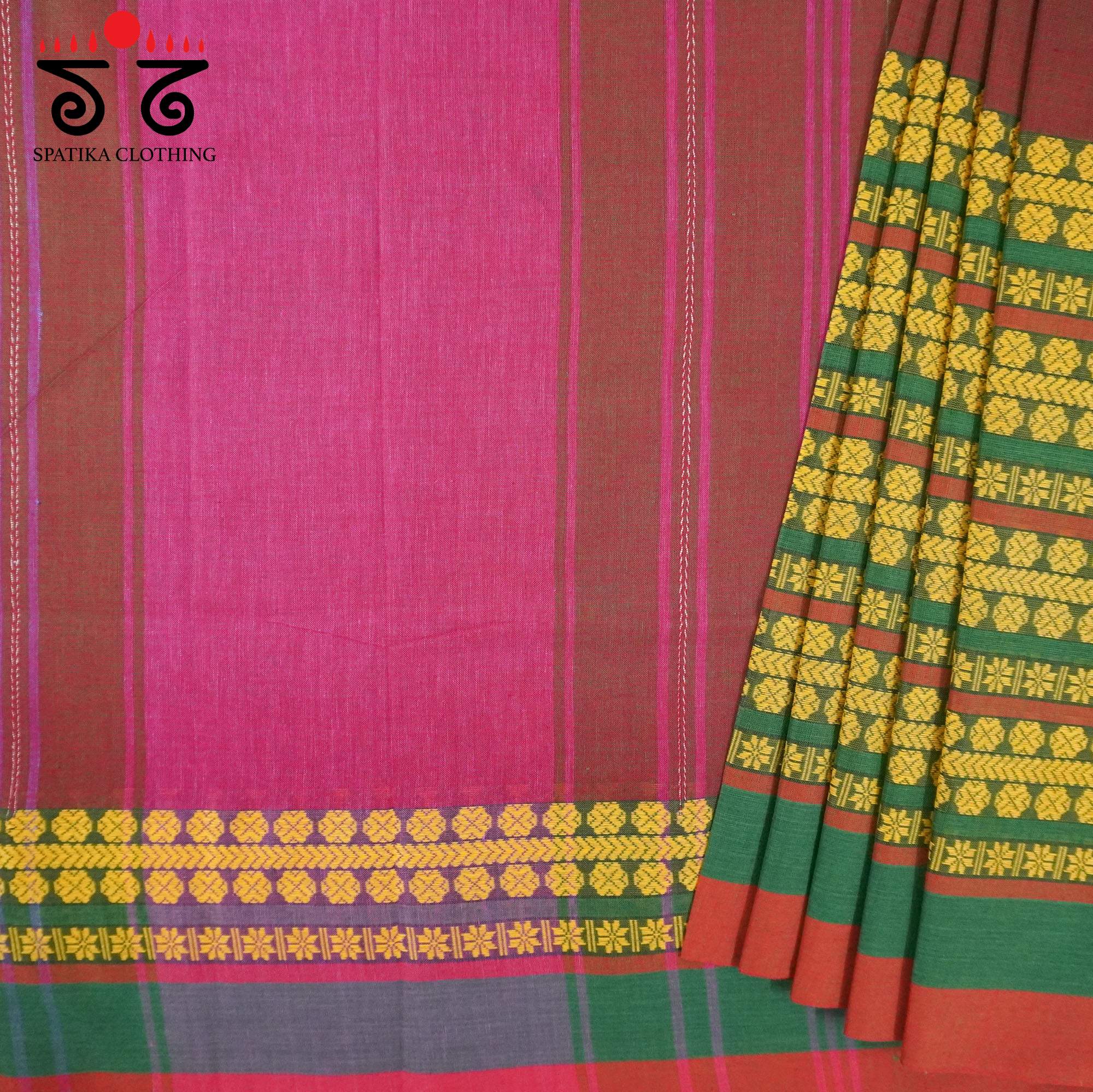 Brown Begampur Handwoven Cotton Saree New!