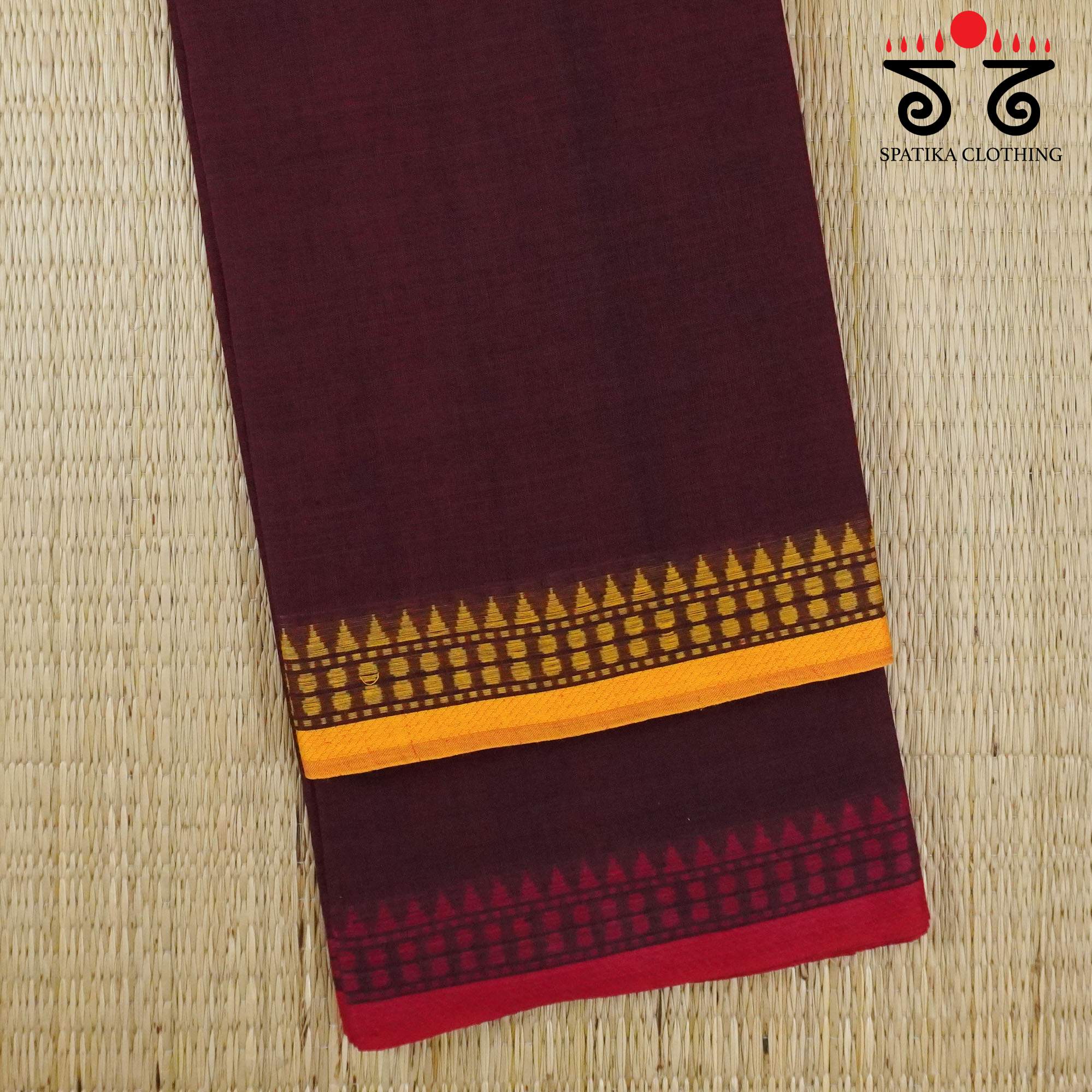 Brown Begampur Handwoven Cotton Saree
