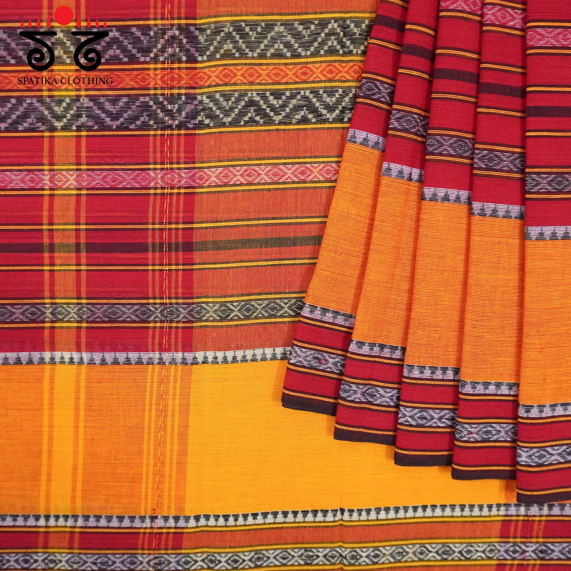 Red Begampur Handwoven Cotton Saree New!