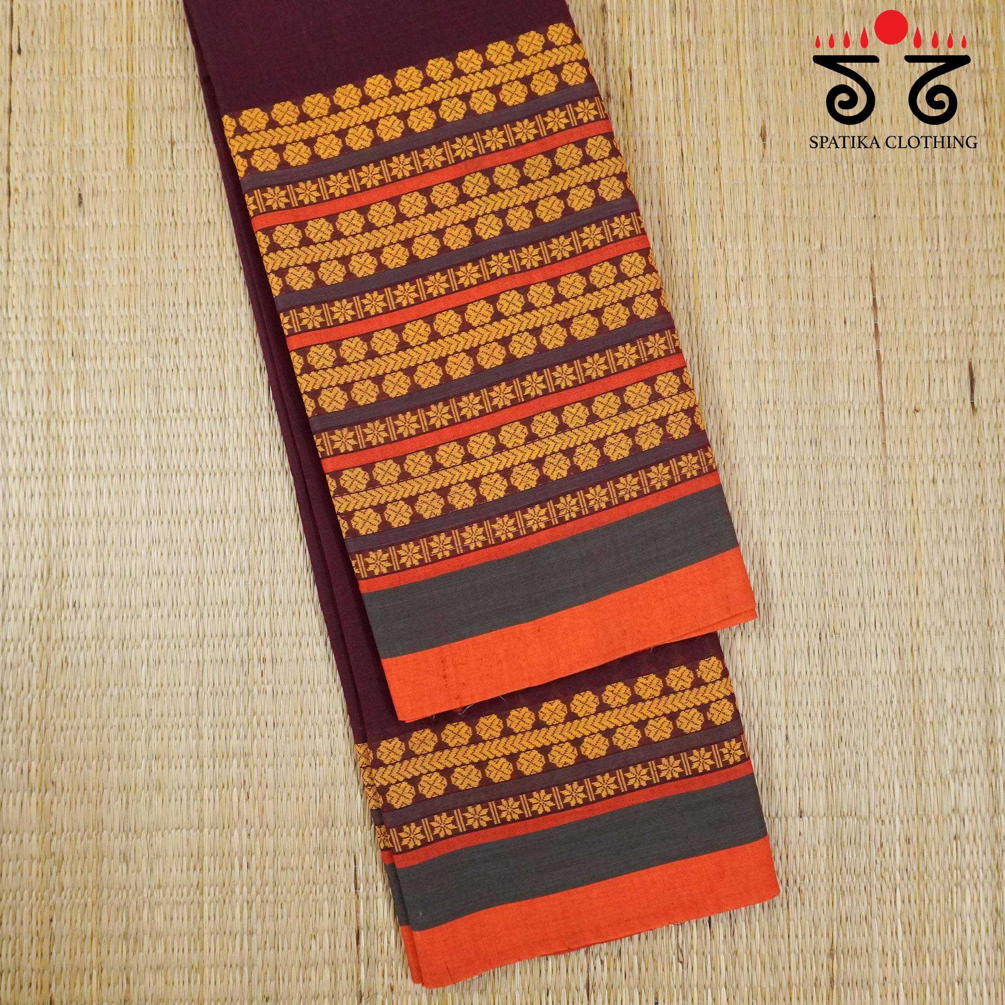 Brown Begampur Handwoven Cotton Saree New!