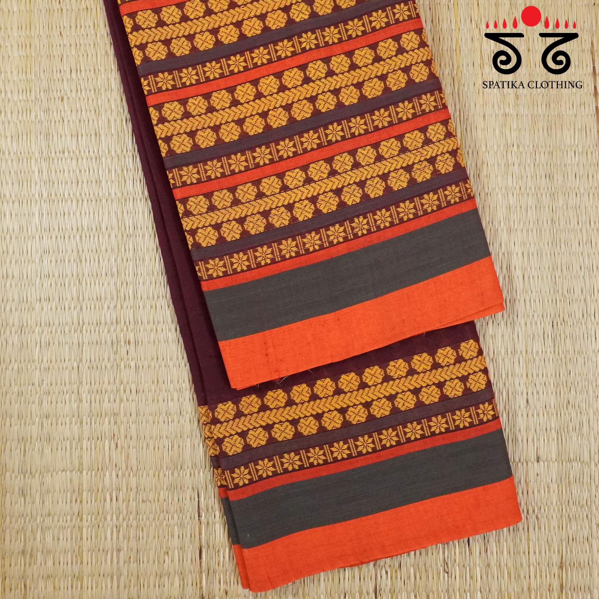 Brown Begampur Handwoven Cotton Saree New!