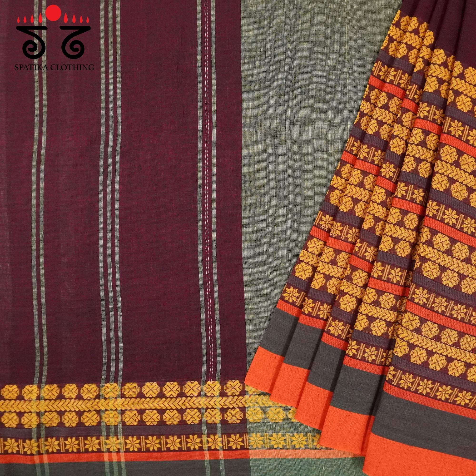 Brown Begampur Handwoven Cotton Saree New!
