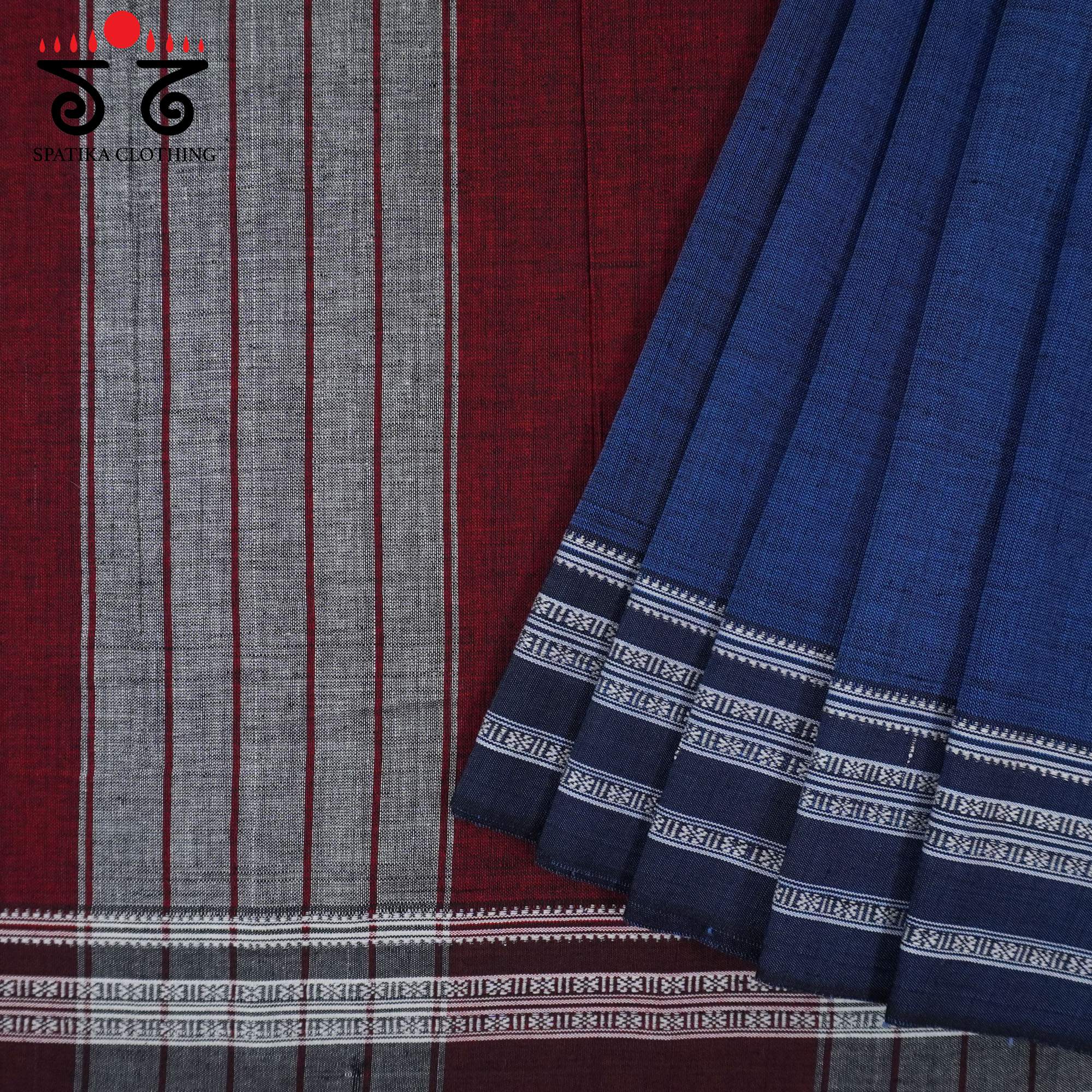 Blue Ilkal Handwoven Cotton Saree - Kalamkari Blouse