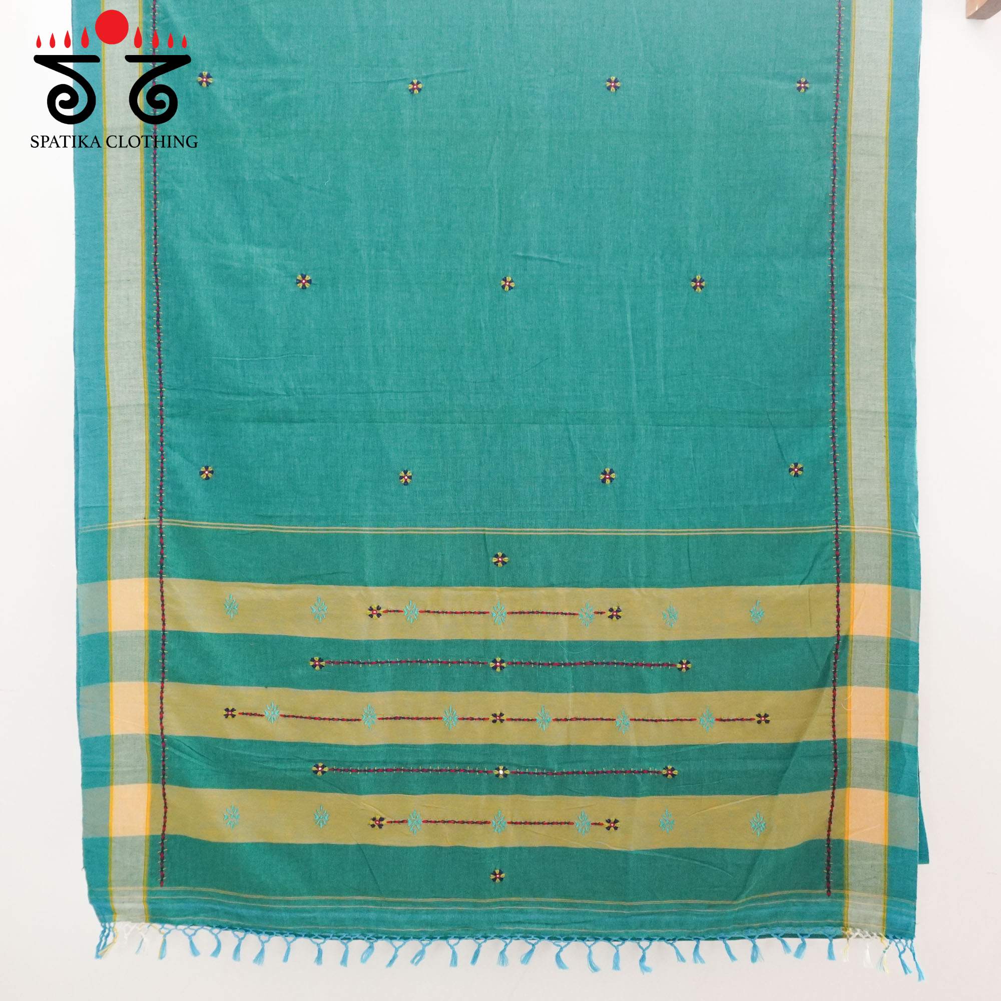 Blue Ilkal Hand Embroidered Cotton Saree