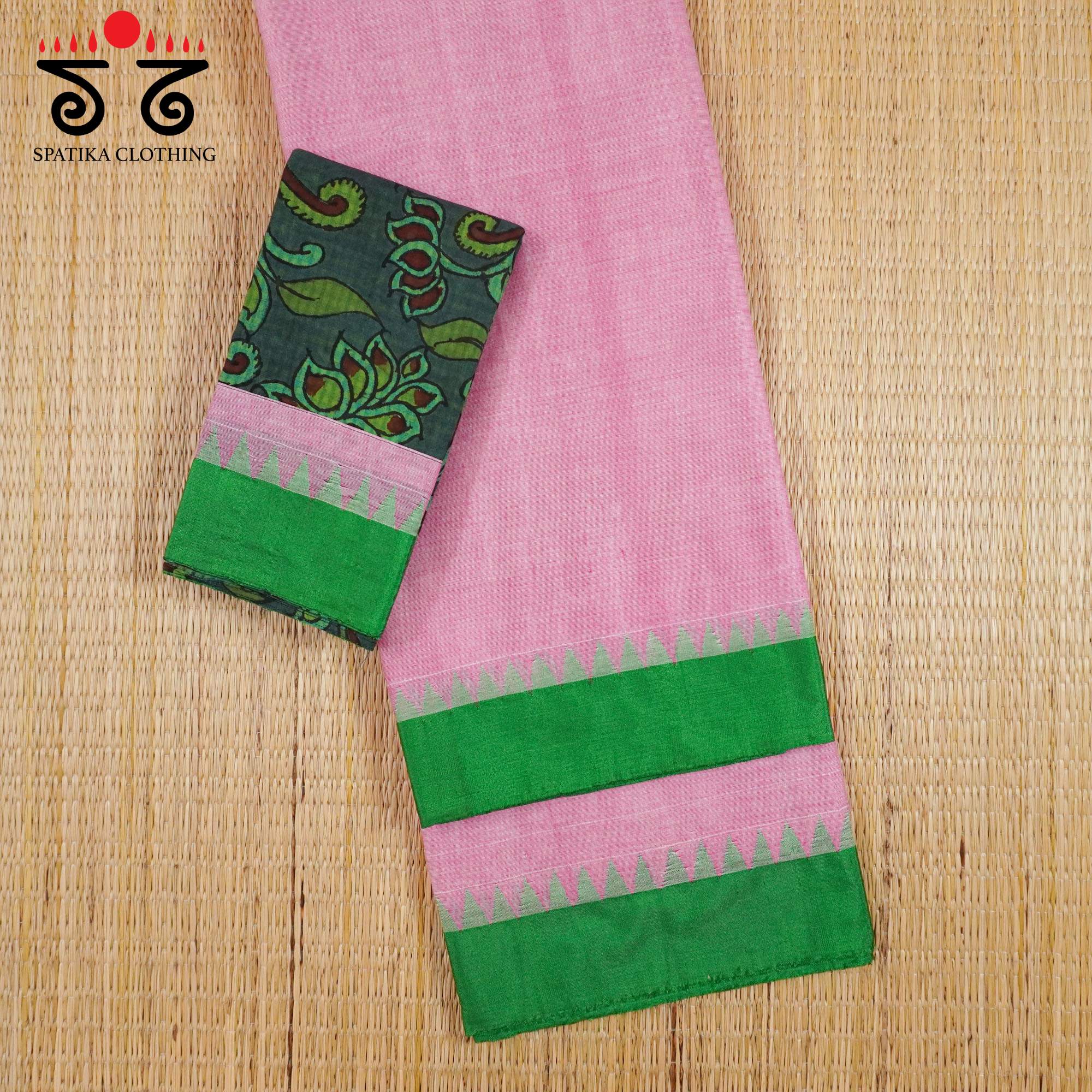 Pink Ponduru Handspun Cotton Saree With Special Blouse