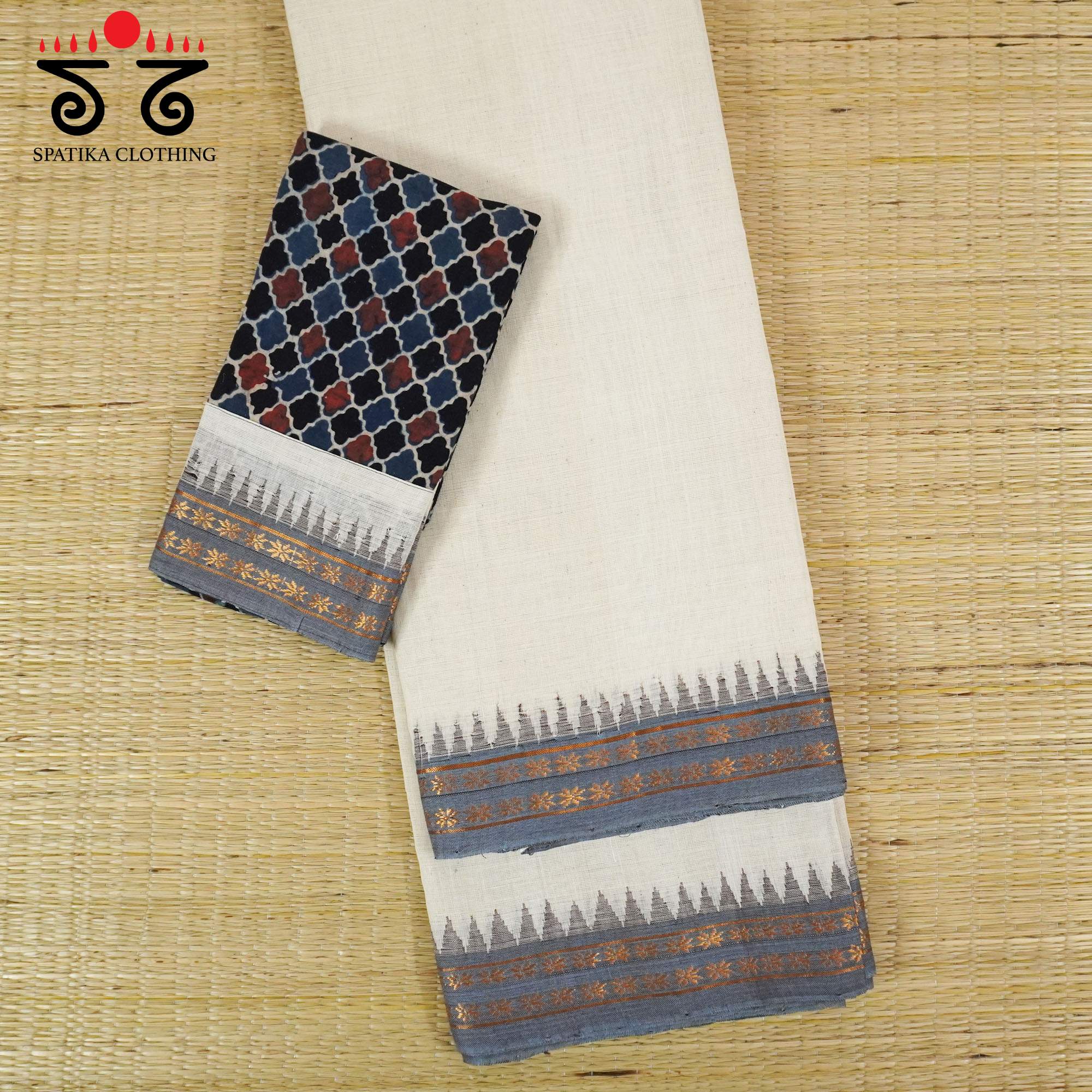 Off White Ponduru Handspun Cotton Saree With Special Blouse