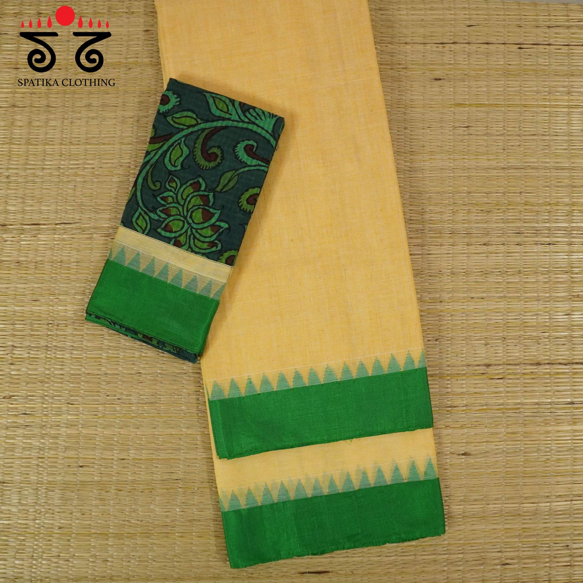 Yellow Ponduru Handspun Cotton Saree With Special Blouse