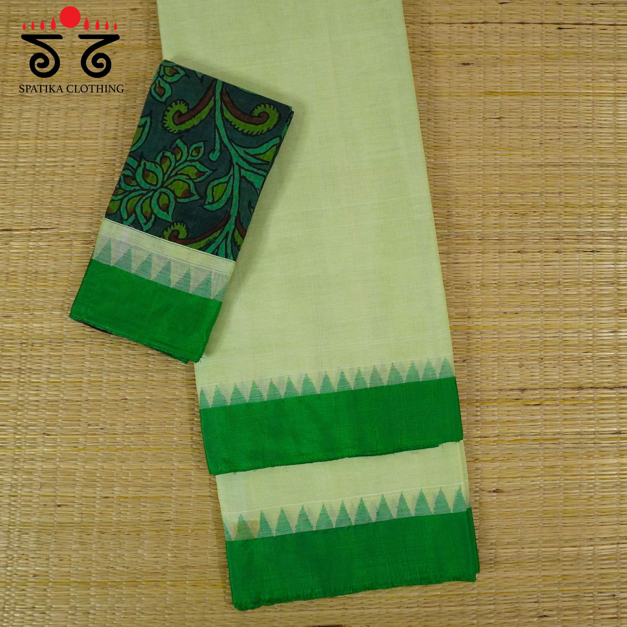 Green Ponduru Handspun Cotton Saree With Special Blouse