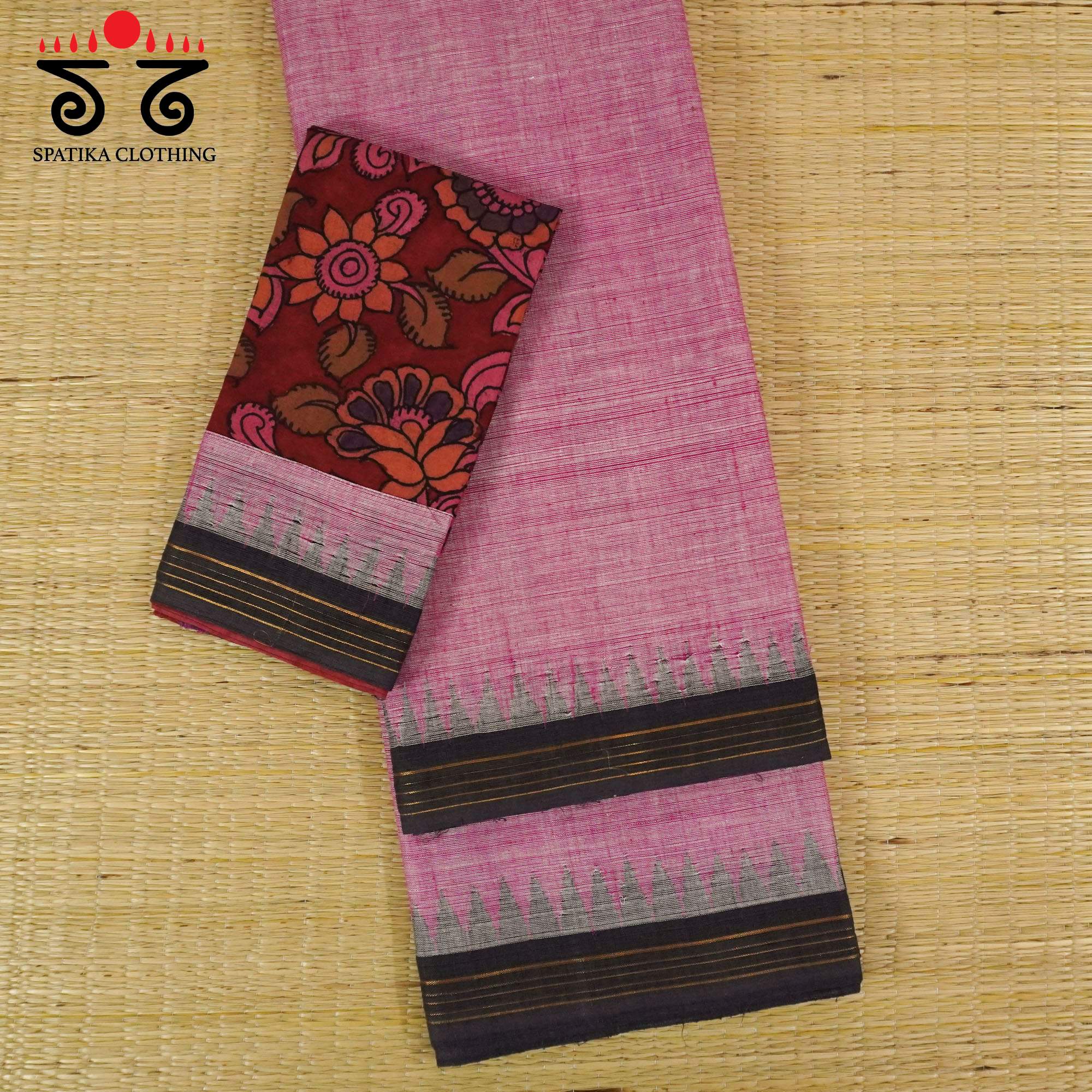 Pink Ponduru Handspun Cotton Saree With Special Blouse
