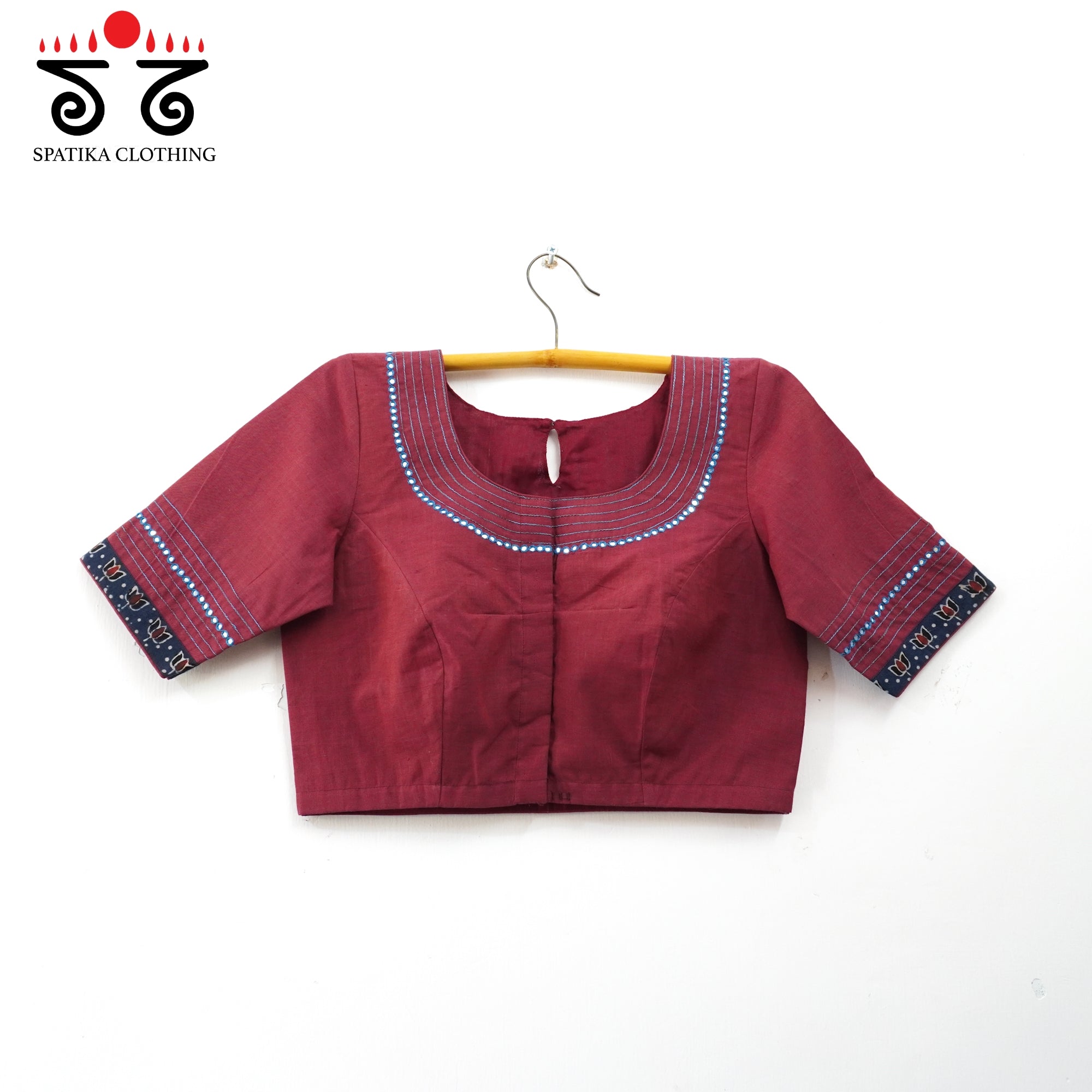 Dark Maroon Mirror Work Hand embroidered Blouse