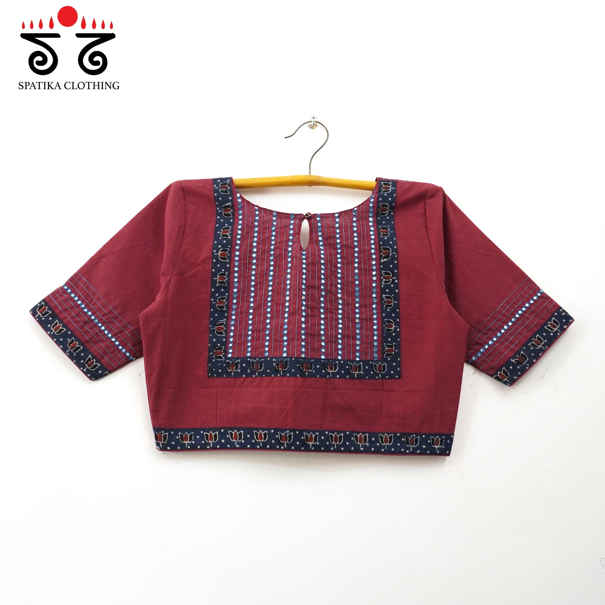 Dark Maroon Mirror Work Hand embroidered Blouse