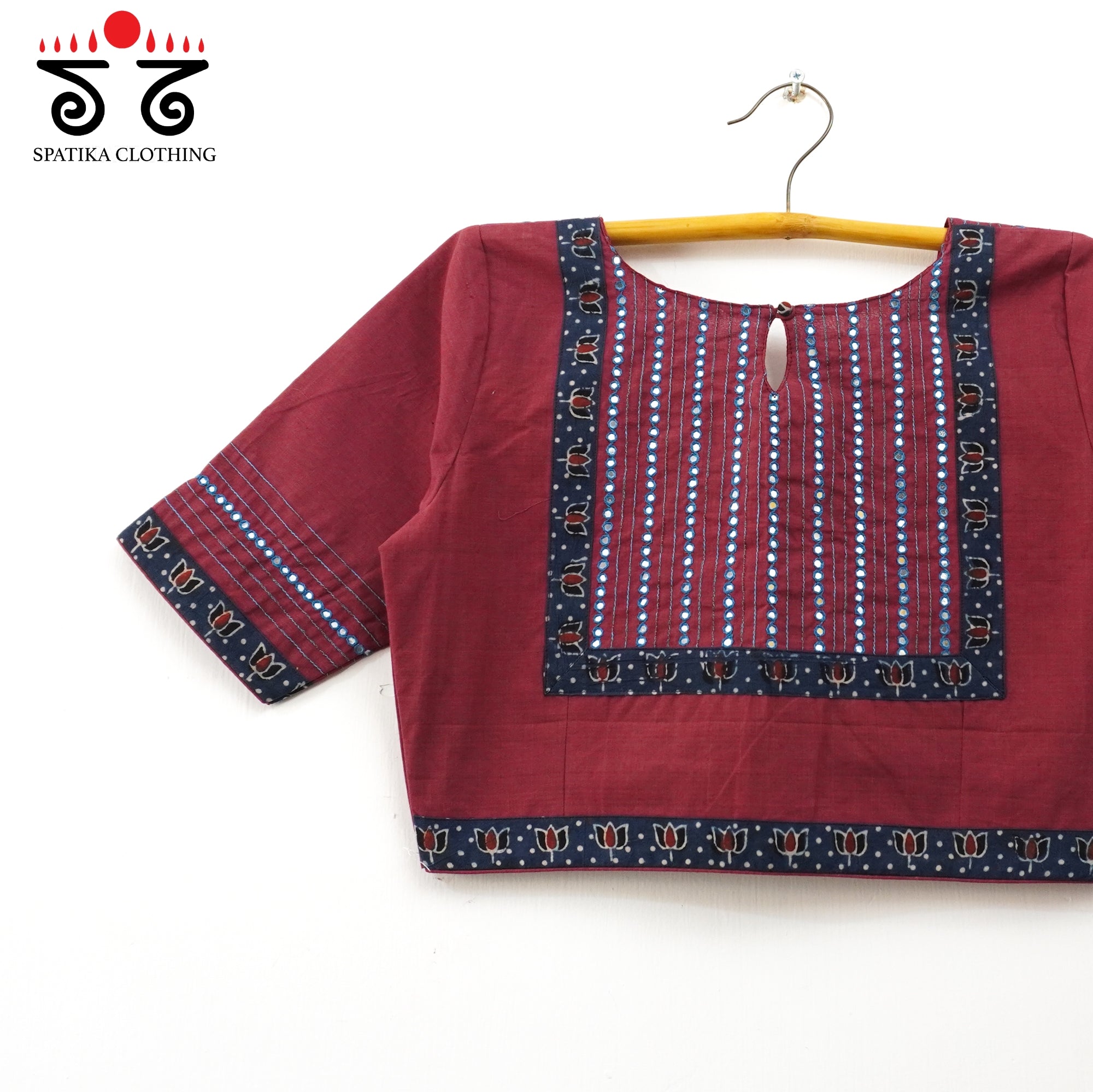 Dark Maroon Mirror Work Hand embroidered Blouse