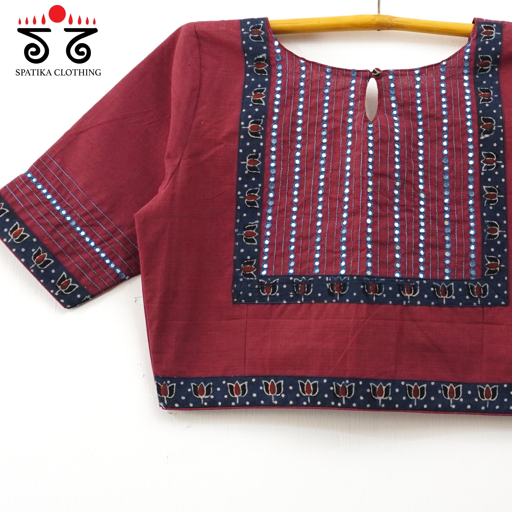 Dark Maroon Mirror Work Hand embroidered Blouse
