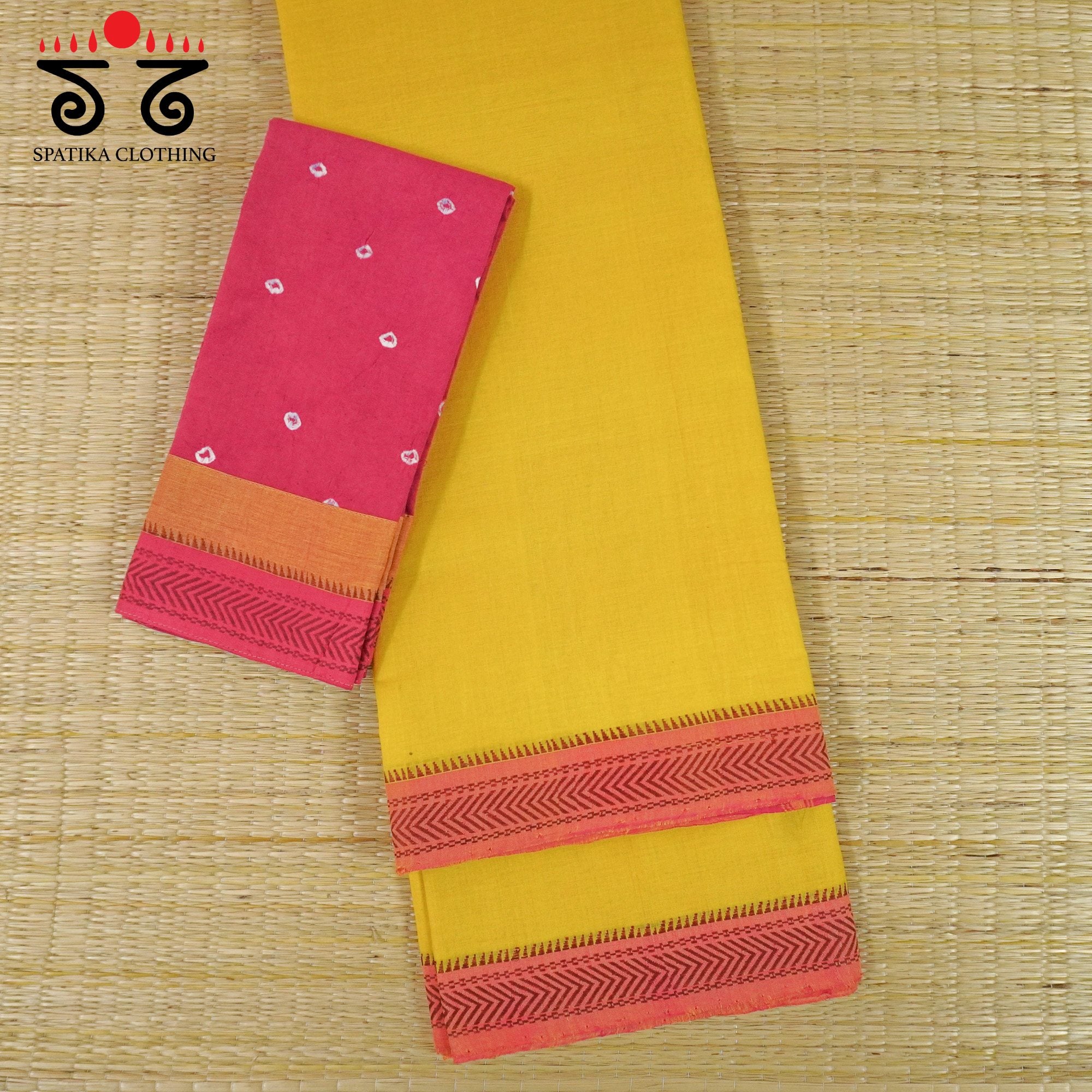 Yellow Andhra Handwoven Cotton Saree With Special Blouse