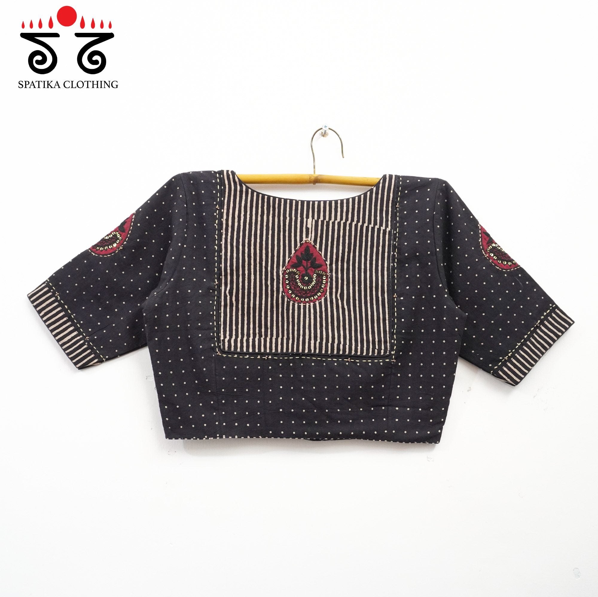 Black Inlay & Yoke handcrafted blouse in natural dyes
