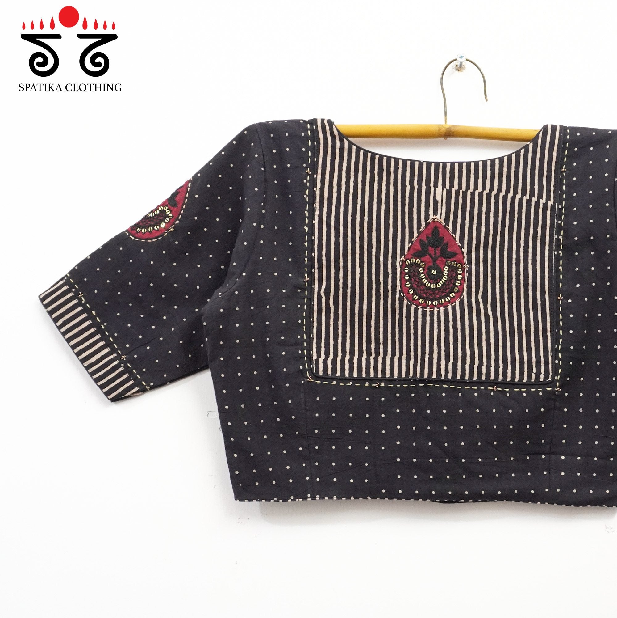 Black Inlay & Yoke handcrafted blouse in natural dyes