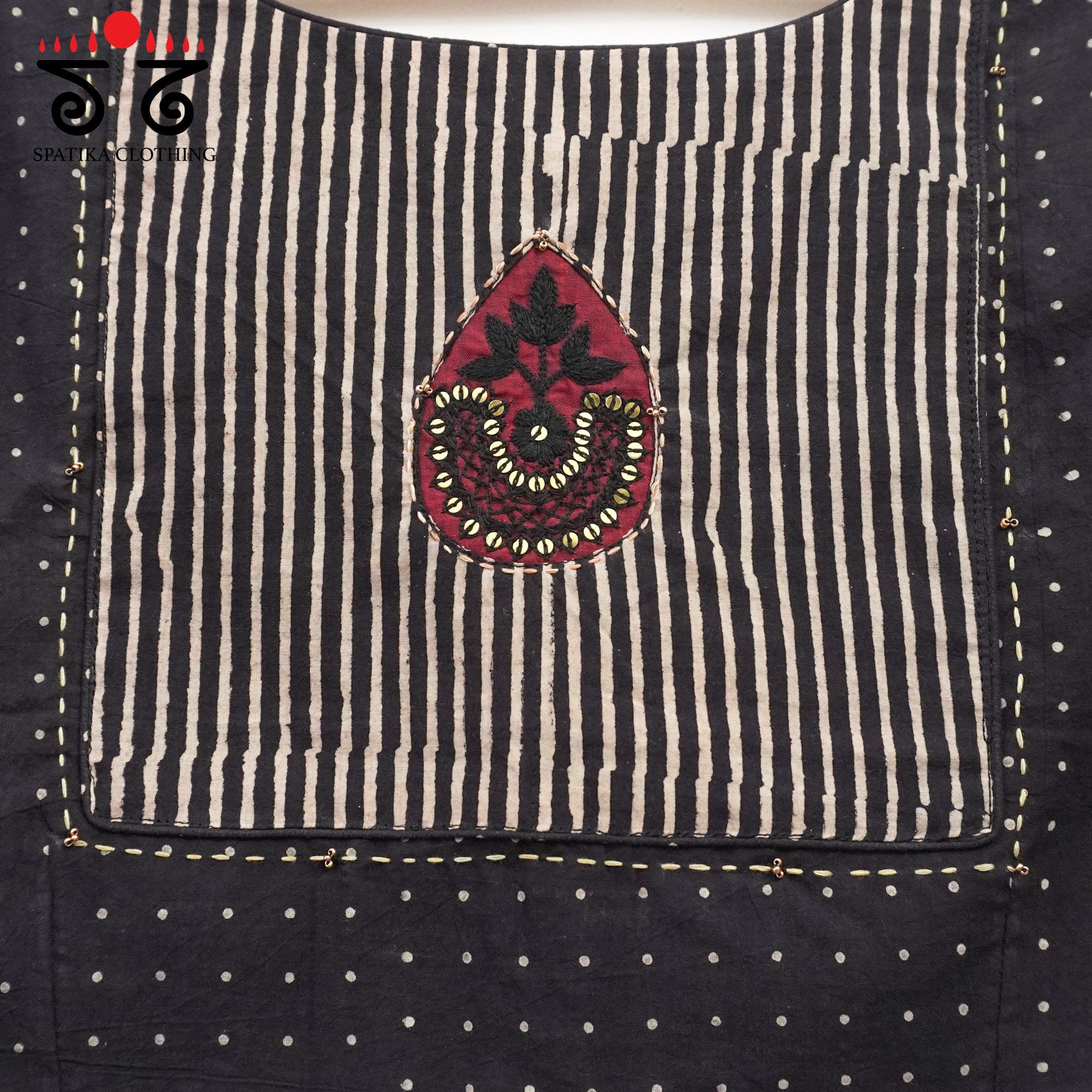 Black Inlay & Yoke handcrafted blouse in natural dyes