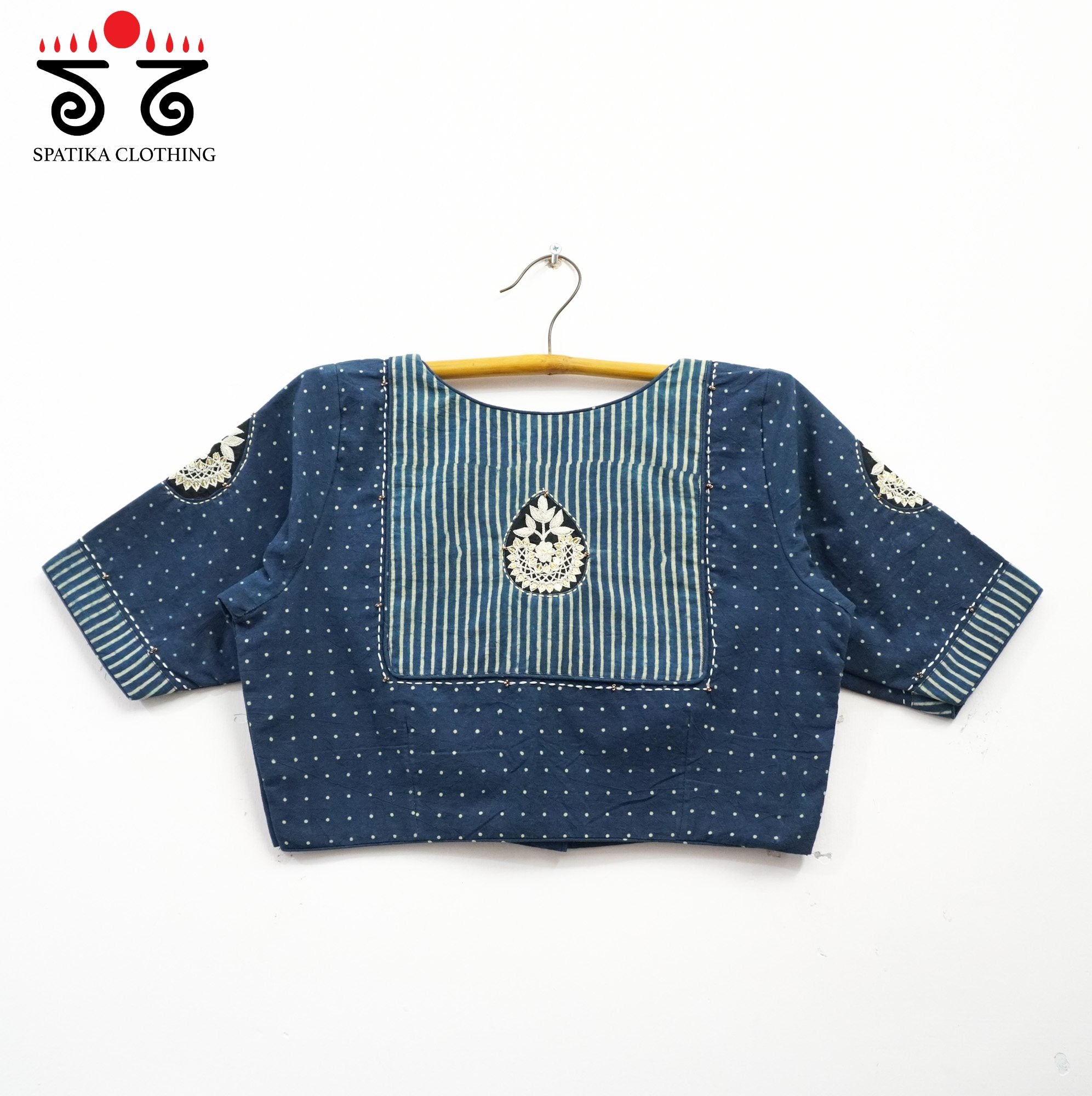 Blue Inlay & Yoke handcrafted blouse in natural dyes