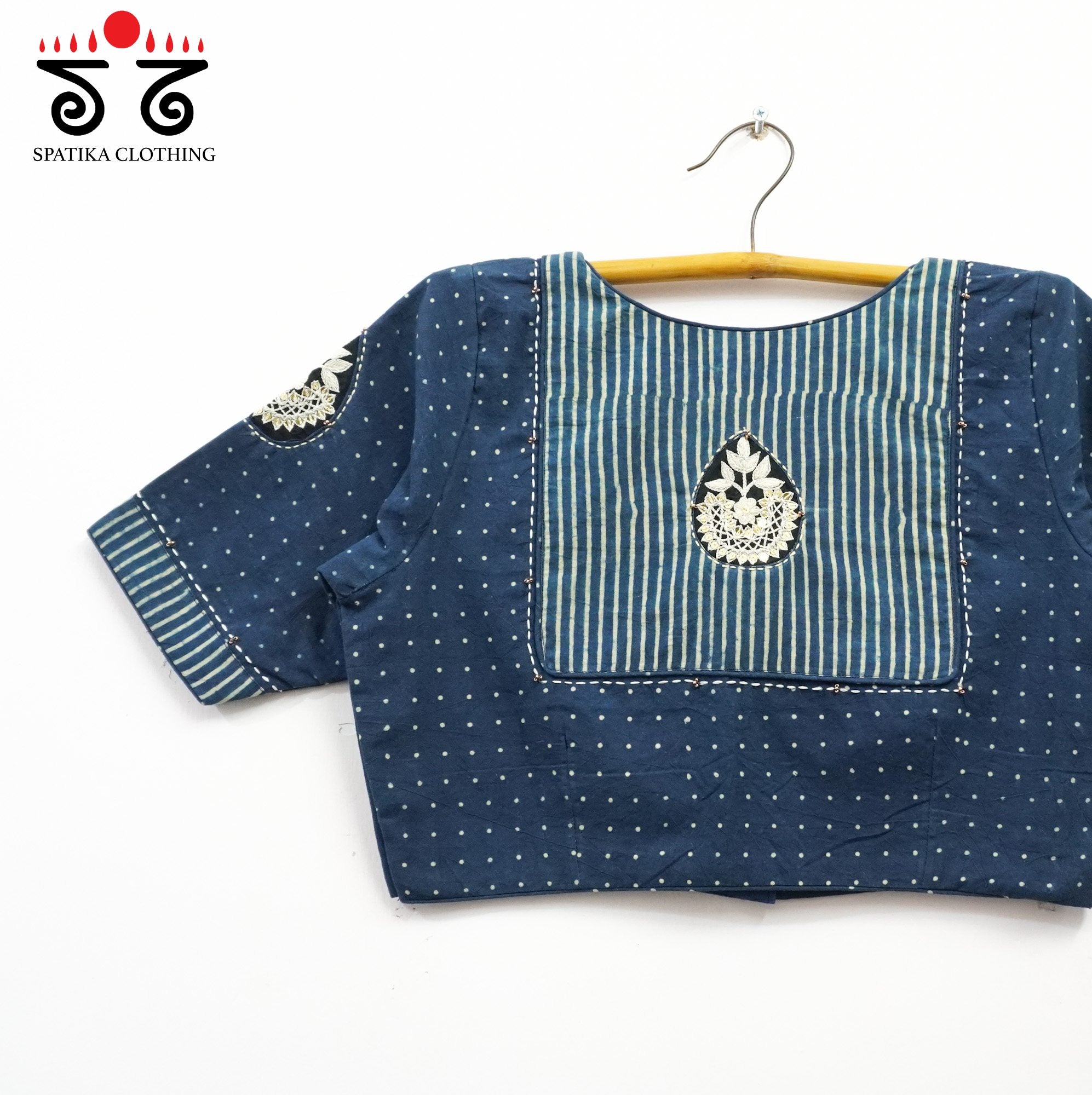 Blue Inlay & Yoke handcrafted blouse in natural dyes