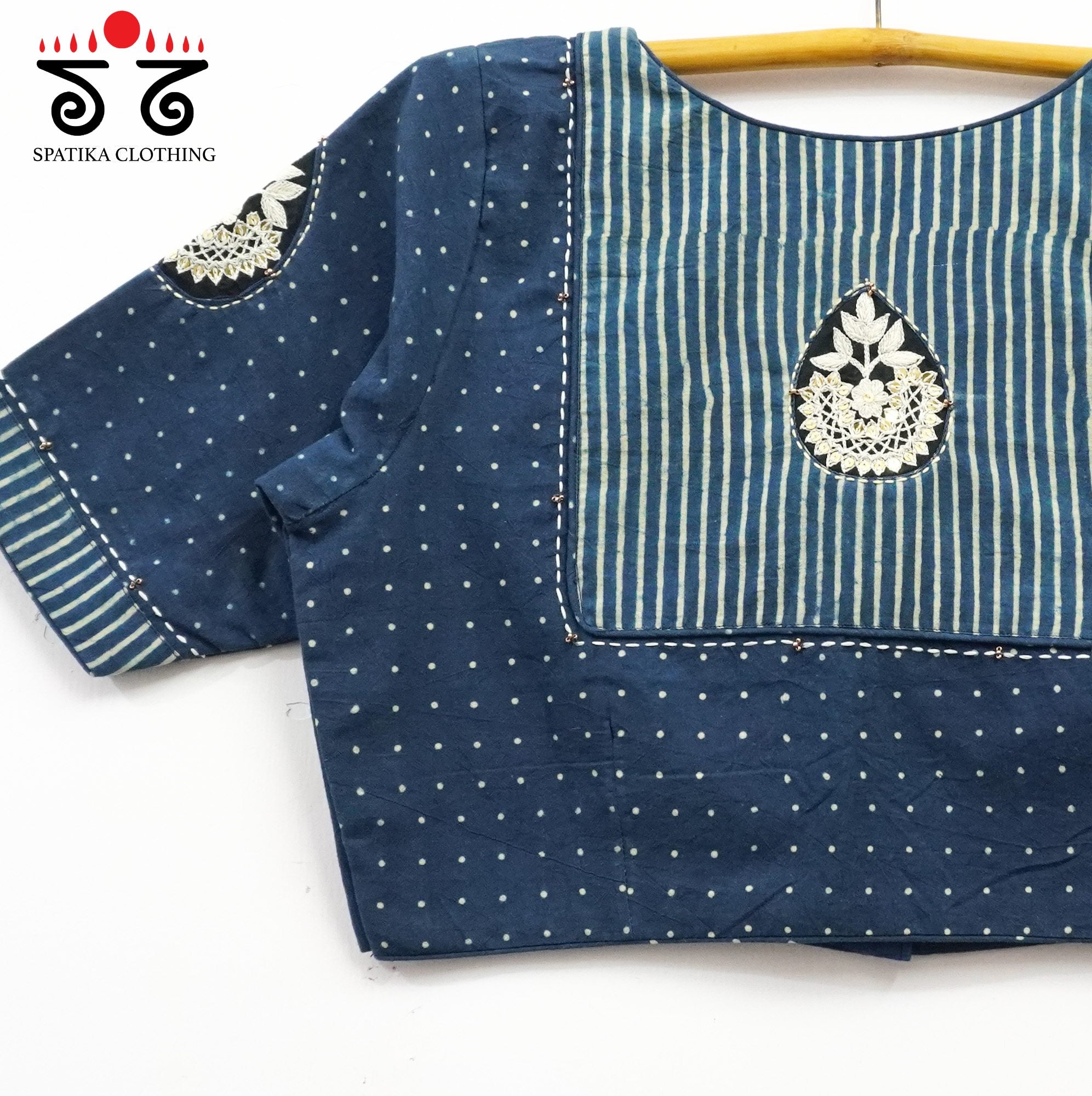 Blue Inlay & Yoke handcrafted blouse in natural dyes