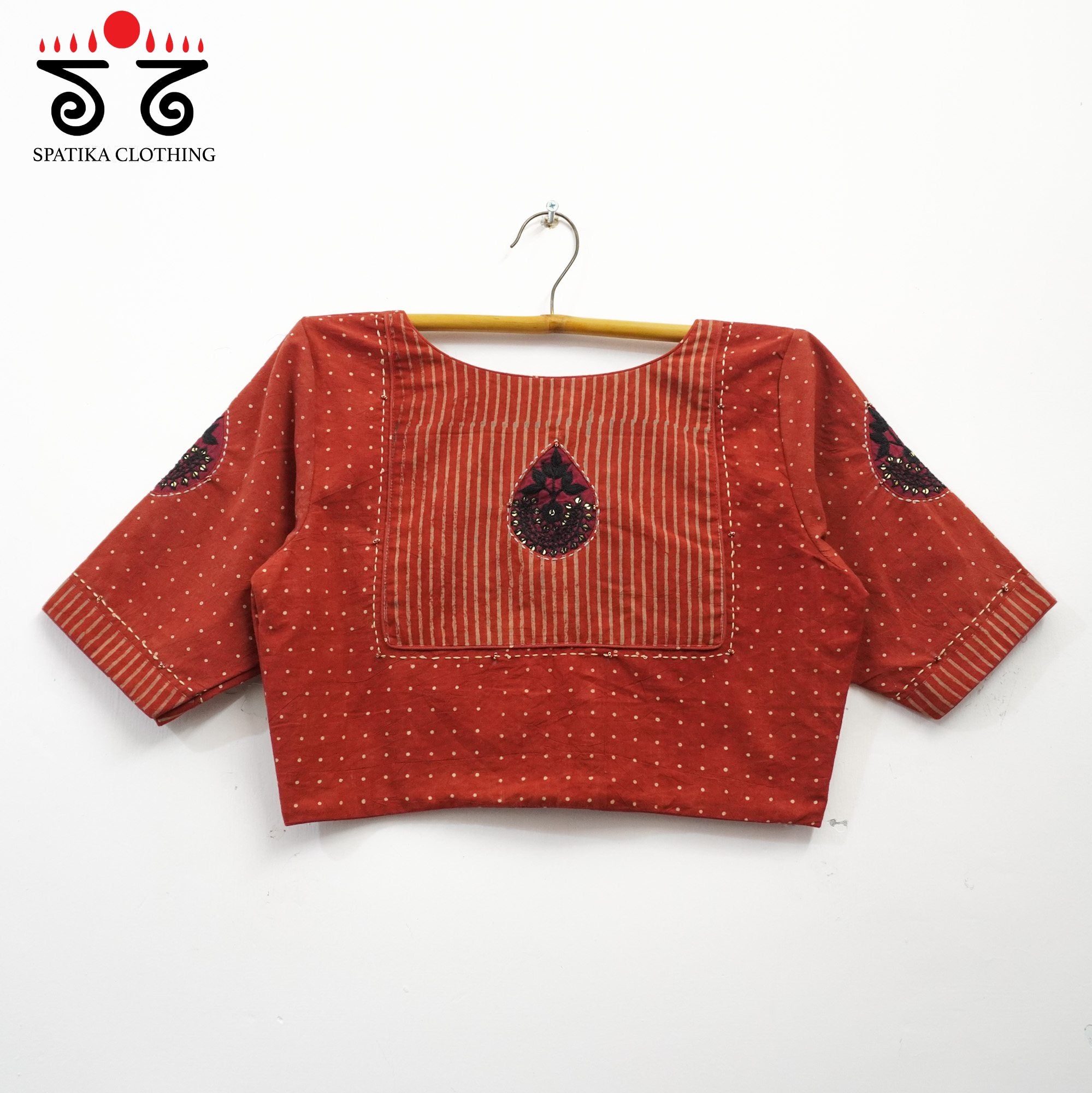 Brick Inlay & Yoke handcrafted blouse in natural dyes