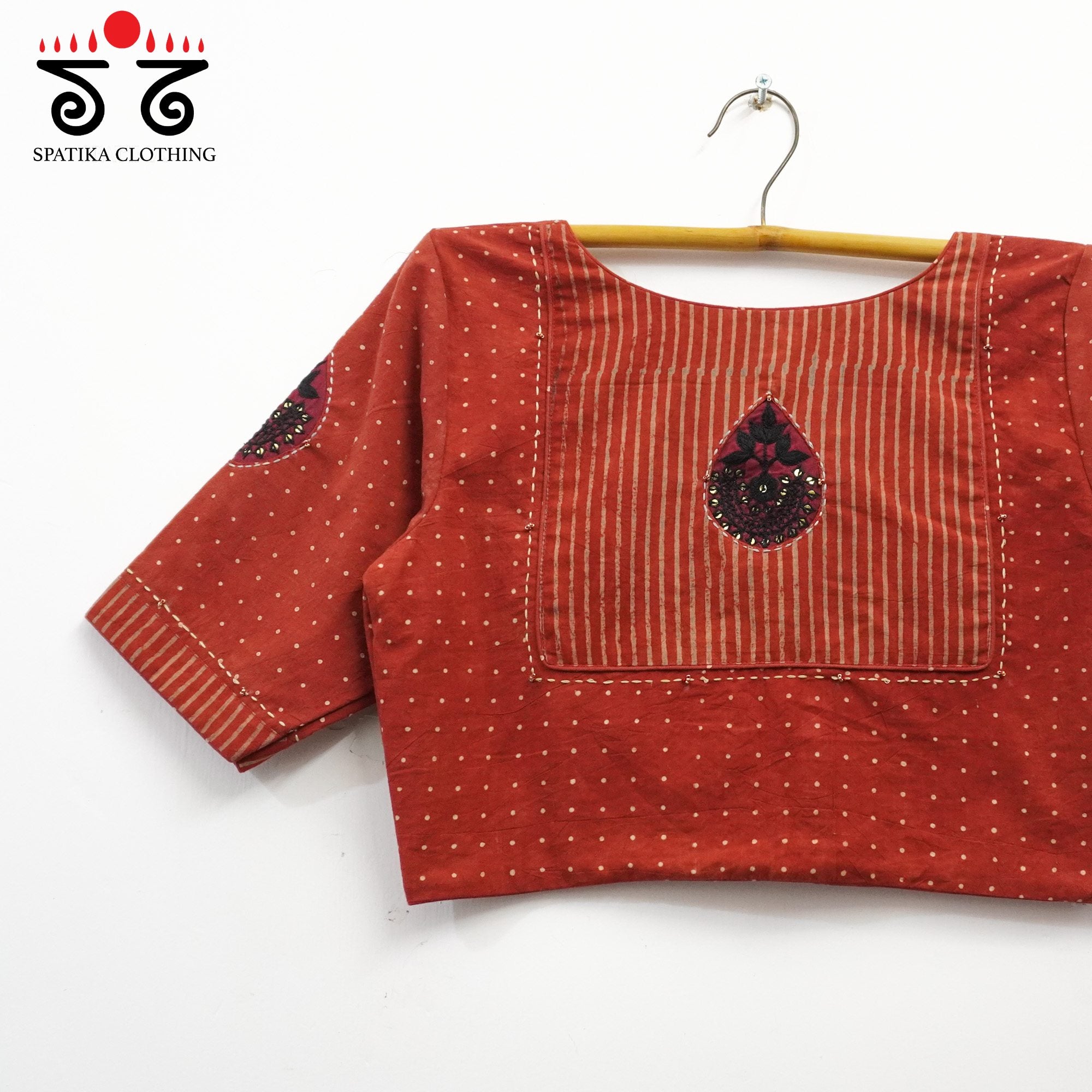 Brick Inlay & Yoke handcrafted blouse in natural dyes
