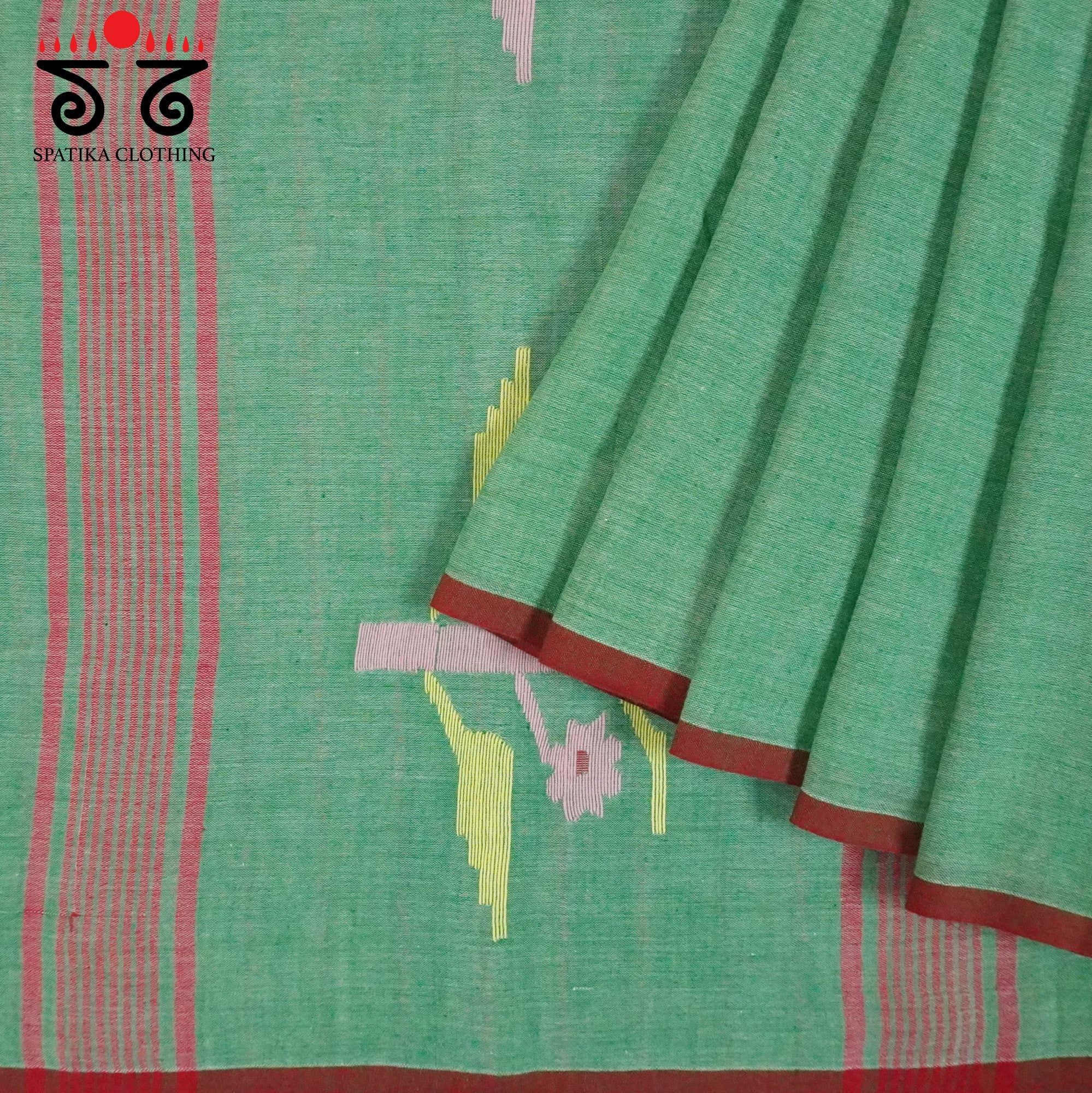 Green Jamdhani Bengal Cotton Saree