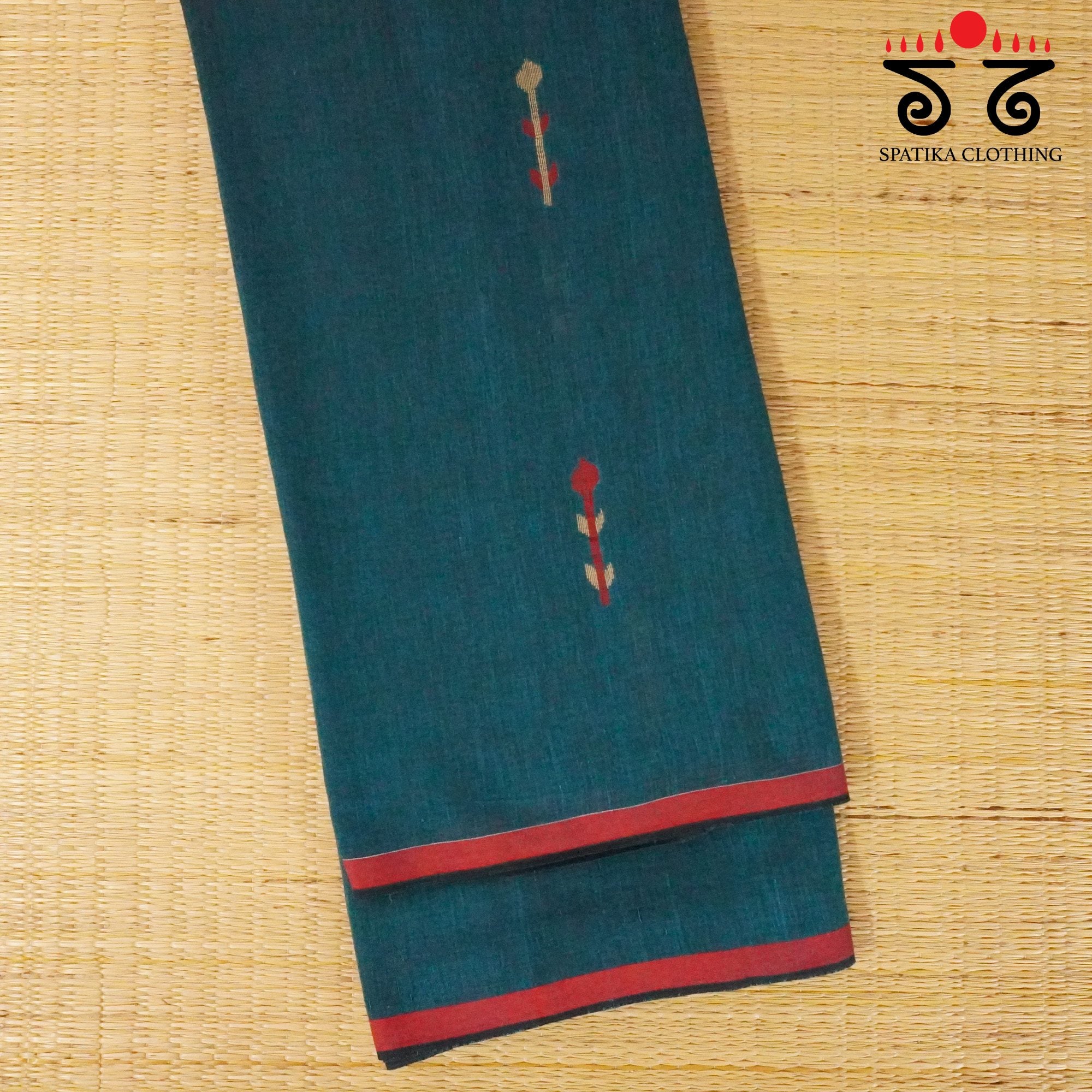 Peacock Blue Jamdhani Bengal Cotton Saree