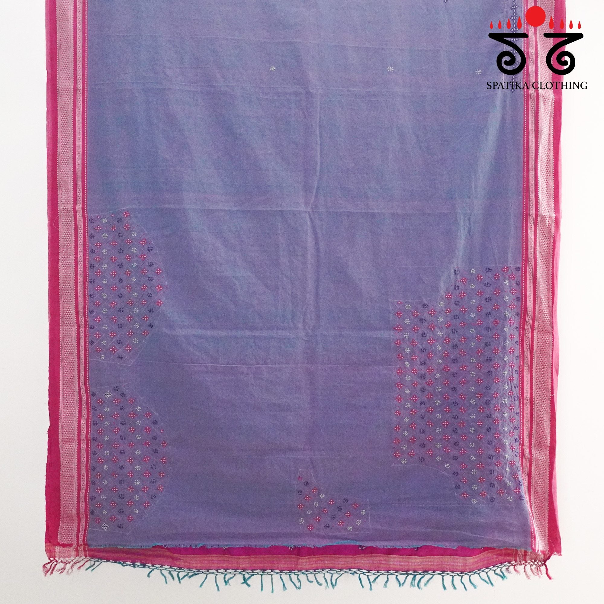 Lilac Ilkal Hand Embroidered Cotton Saree