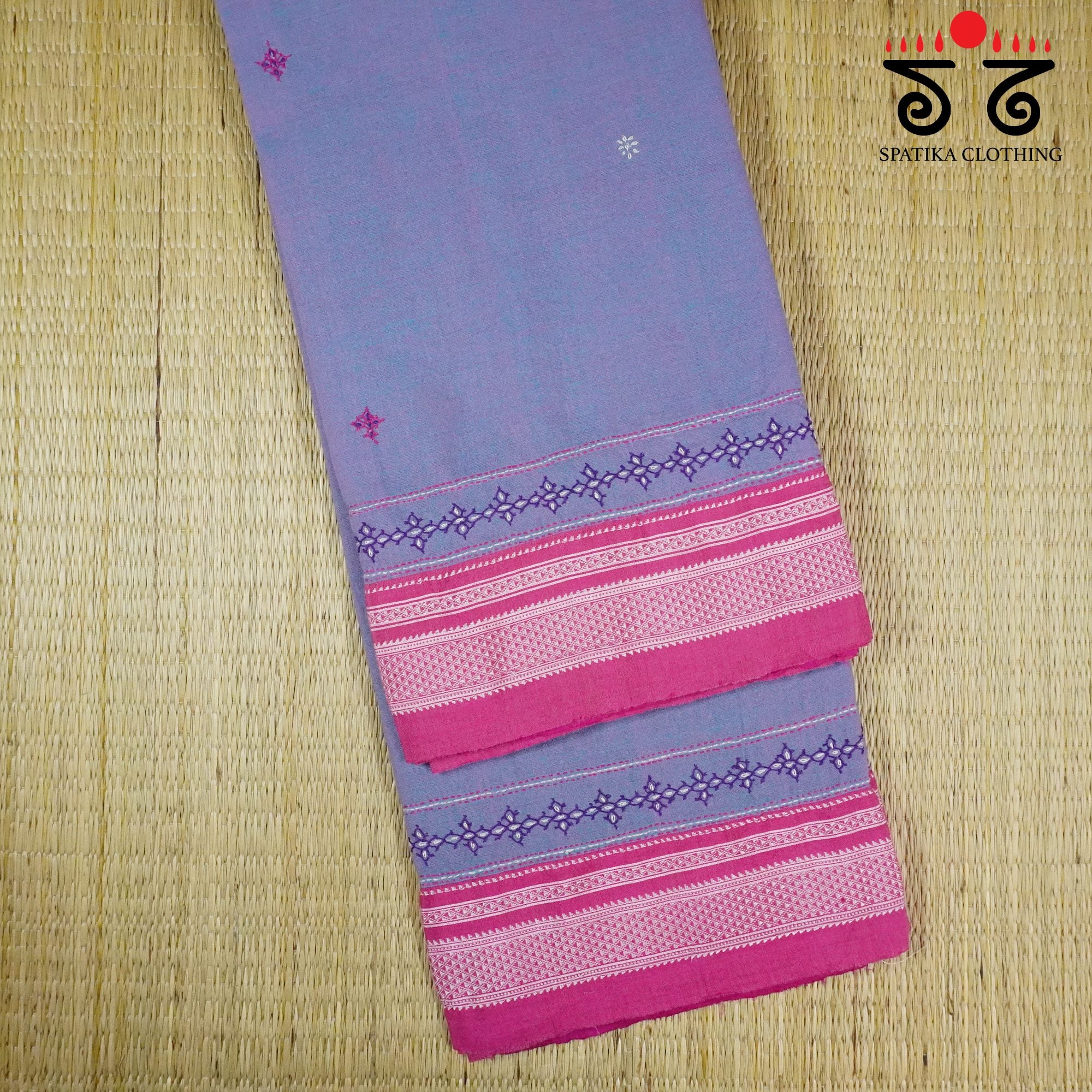 Lilac Ilkal Hand Embroidered Cotton Saree