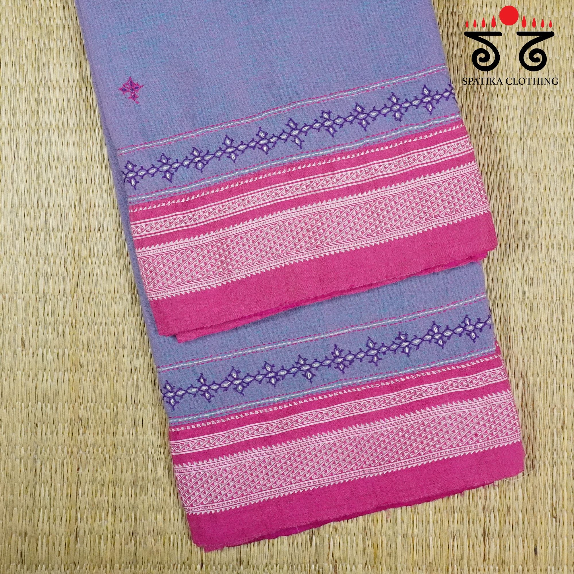 Lilac Ilkal Hand Embroidered Cotton Saree