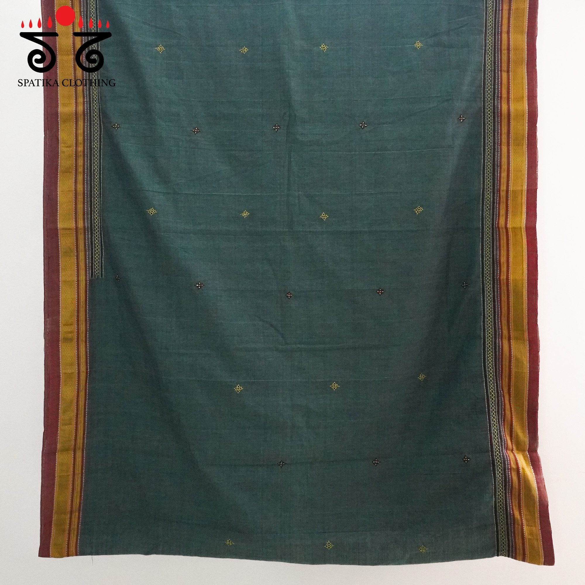 Grey Ilkal Hand Embroidered Cotton Saree