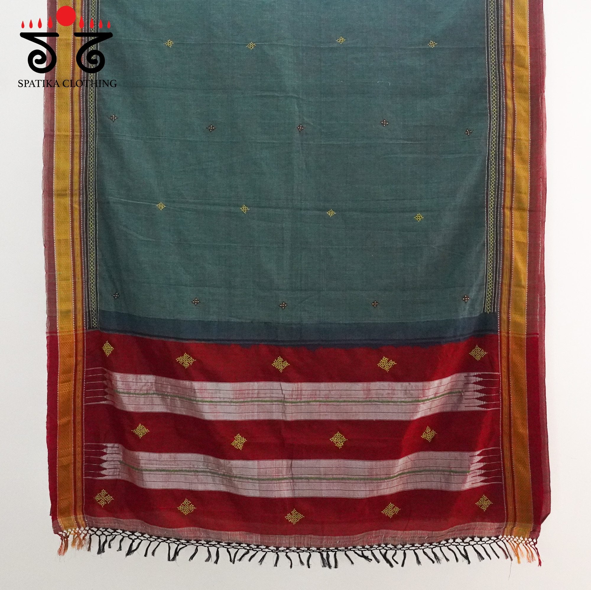 Grey Ilkal Hand Embroidered Cotton Saree
